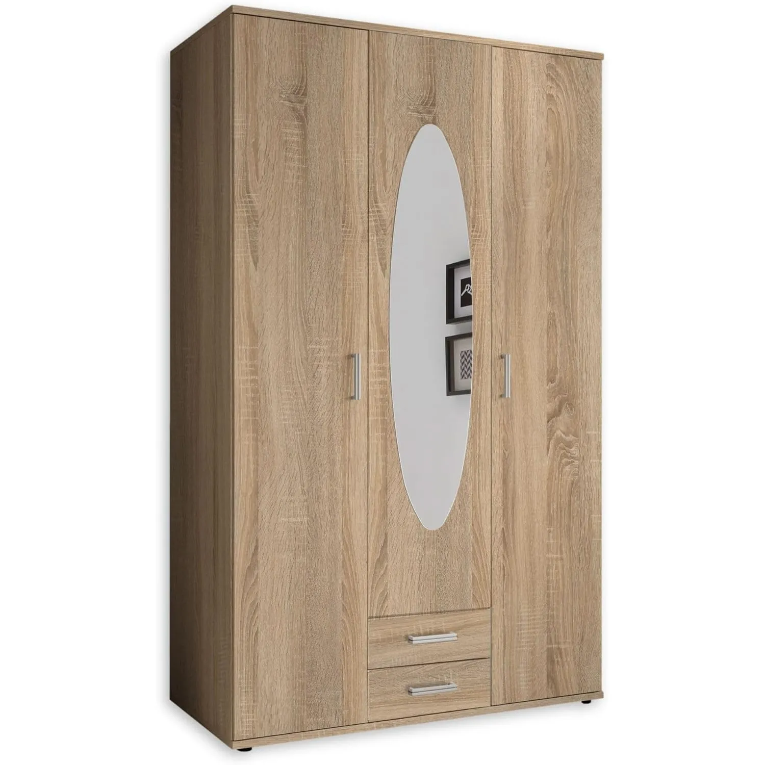Stella Trading Eleganter Kleiderschrank 3-türig mit viel Stauraum - Vielseitiger Drehtürenschrank in Sonoma Eiche Optik…
