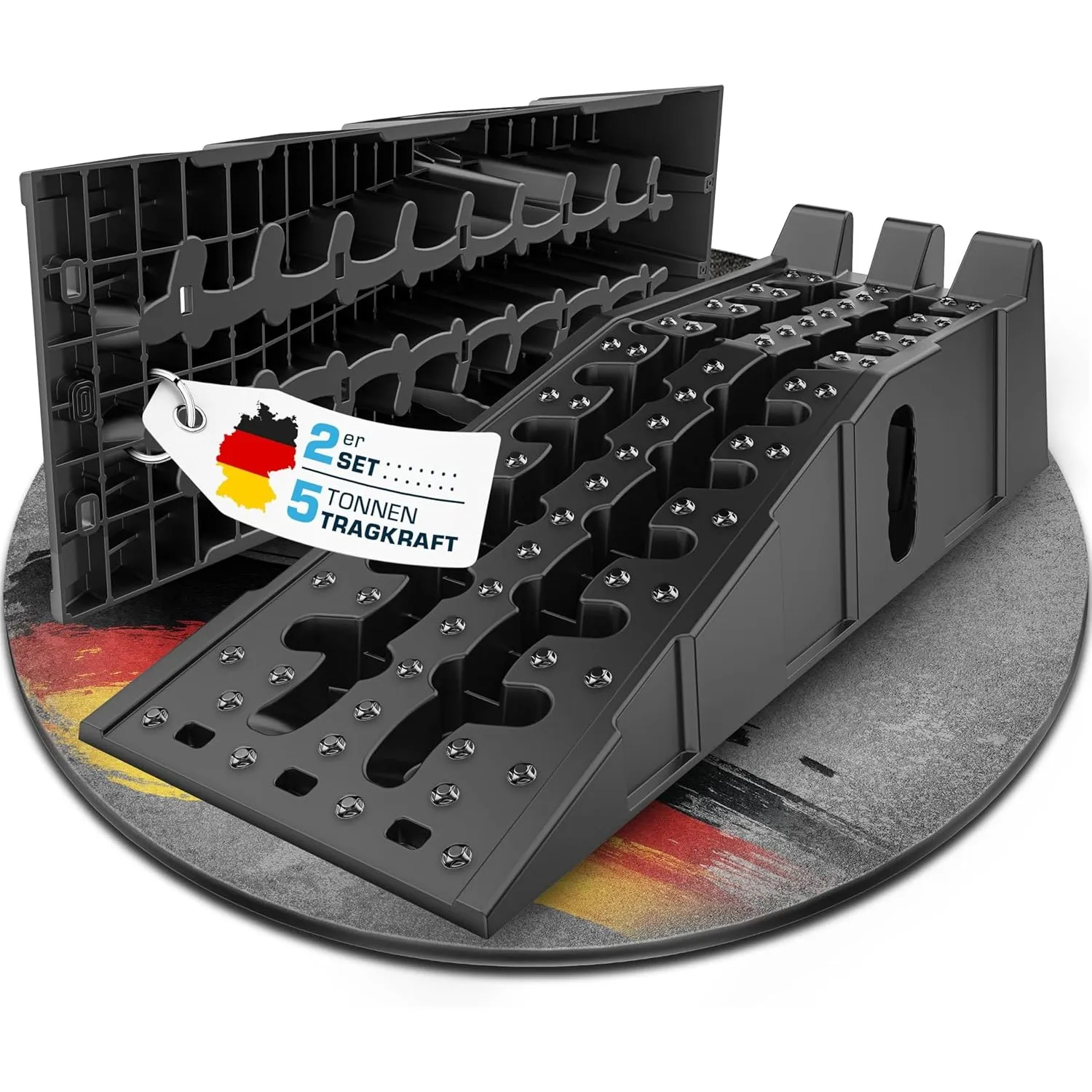 Auffahrrampe PKW 2er Set | Hochbelastbare Auto Rampe bis 5 T | Auffahrhilfe & Einfahrt Rampe rutschfest für Wohnmobil, …