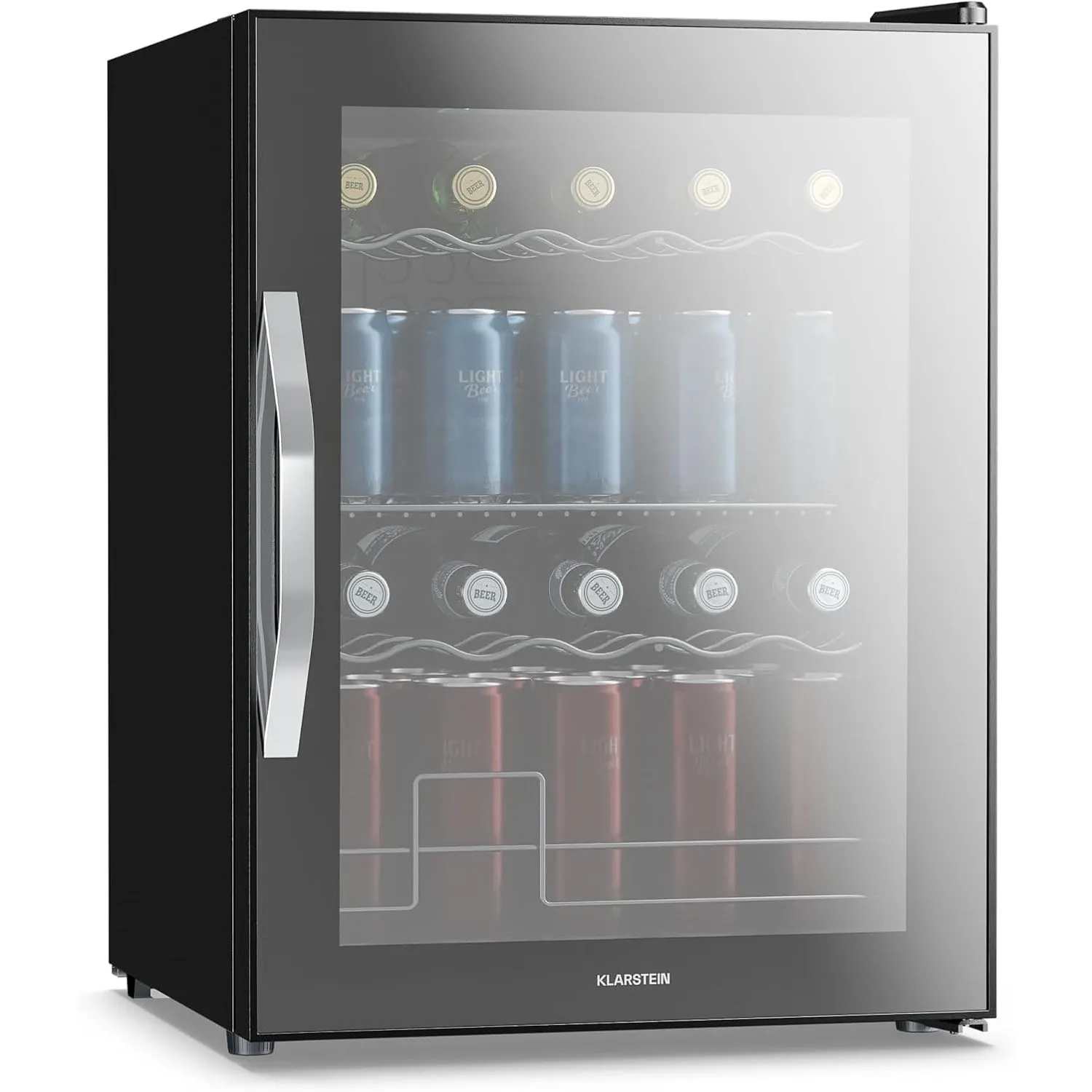 Klarstein Beersafe Getränkekühlschrank 60 L – Mini Kühlschrank mit Glastür, Schwarz | LED-Beleuchtung, herausnehmbare M…