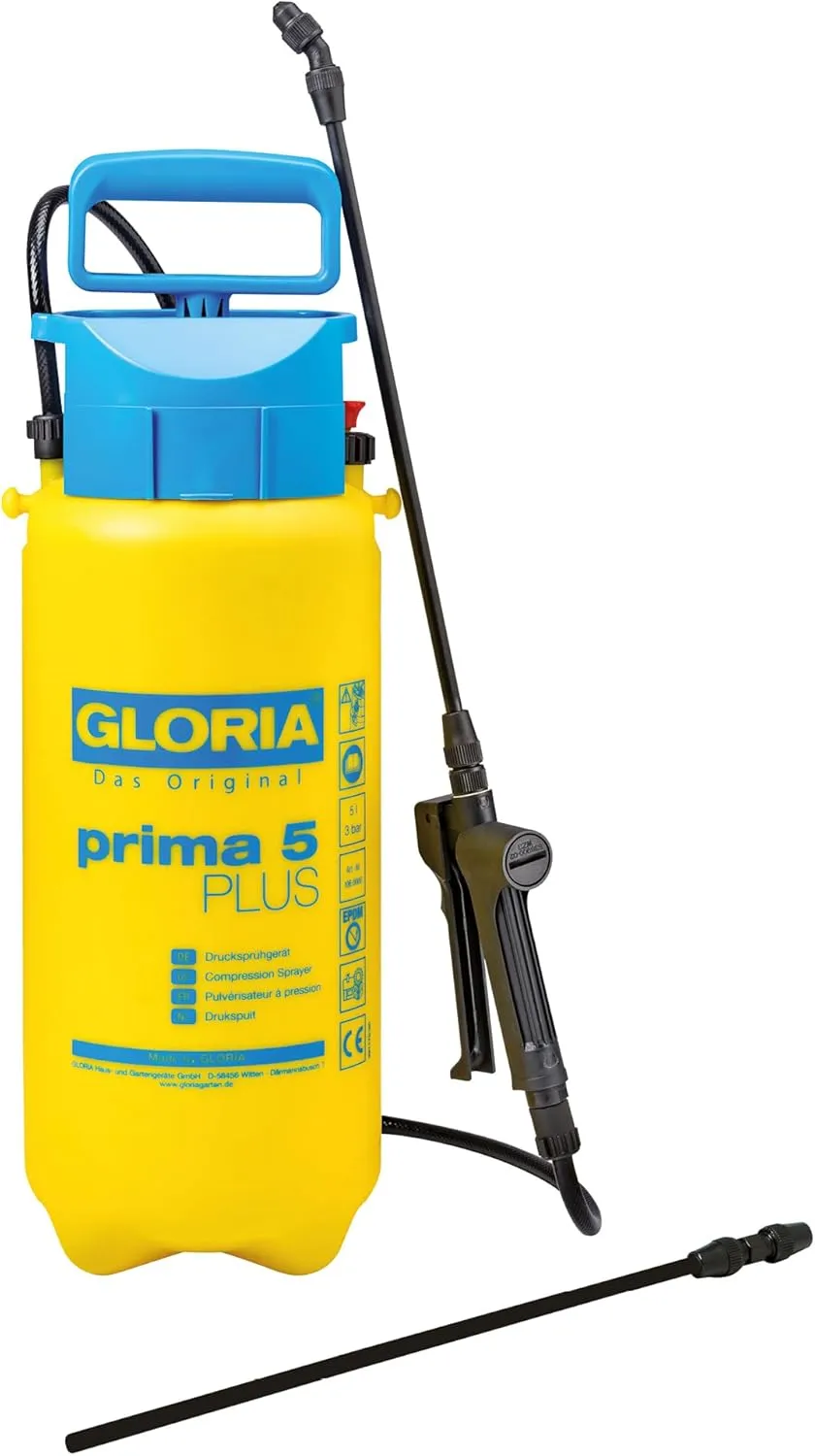 GLORIA Drucksprühgerät prima 5 Plus | Säurebeständiger Drucksprüher 5 Liter für Essigsäure, Pflanzenschutzmittel & Unkr…