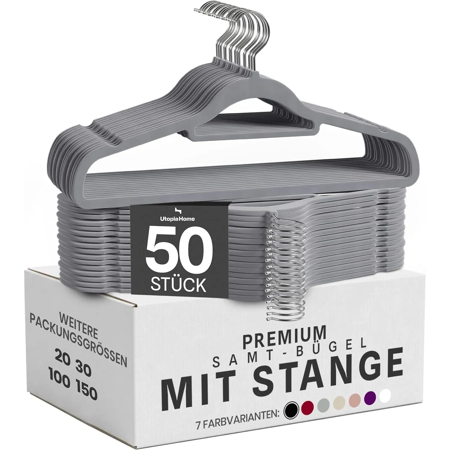 Utopia Home - Premium Kleiderbügel aus Samt (Grau, 50er-Pack)