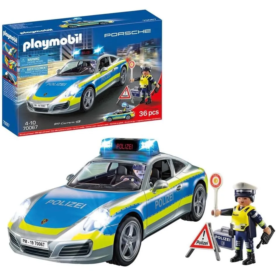 PLAYMOBIL | Cars | Porsche 911 Carrera 4S | Polizei mit Polizei-Licht und Sound | Empfohlen ab 4 Jahren | 70067