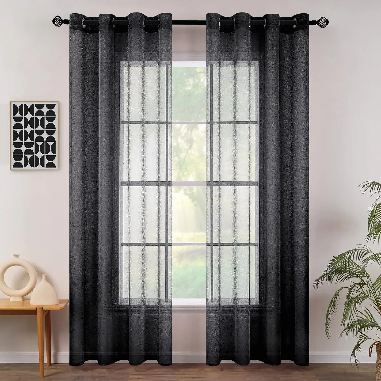 MIULEE Voile Vorhang mit Ösen transparent 140x245 cm 2er Set Schwarz