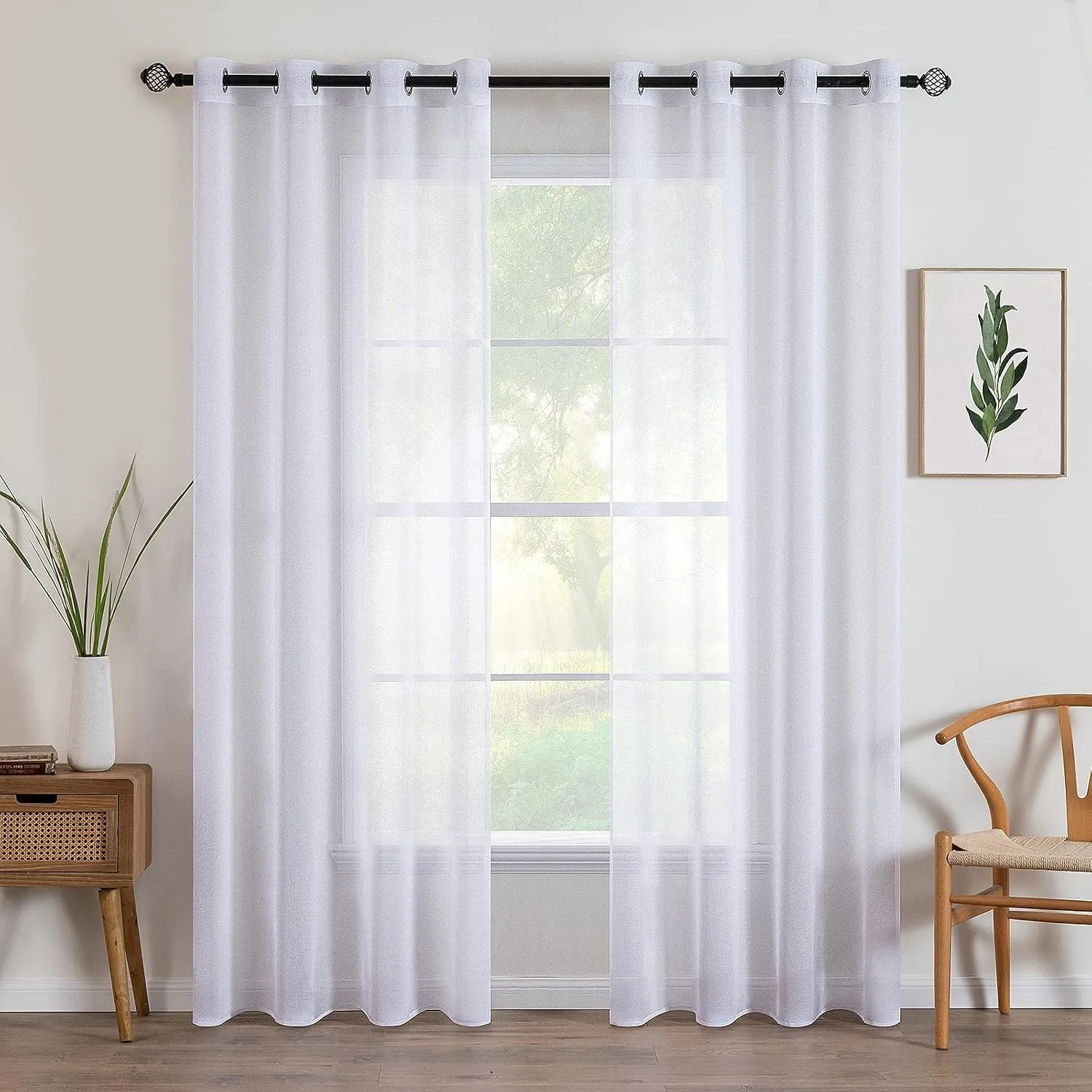 MIULEE Voile Vorhänge mit Ösen transparent 140x225 cm 2er Set Weiß