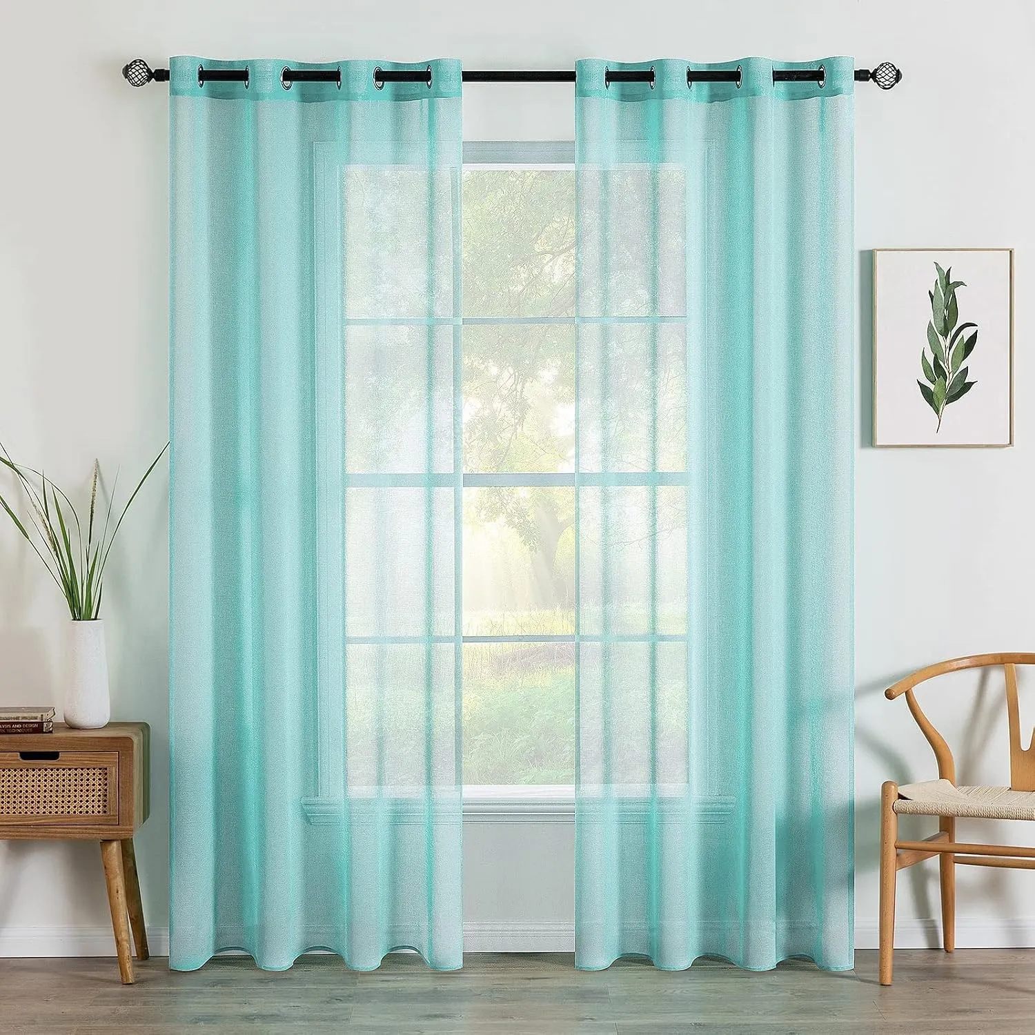 MIULEE Voile Vorhang mit Ösen transparent 140x245 cm 2er Set Türkis