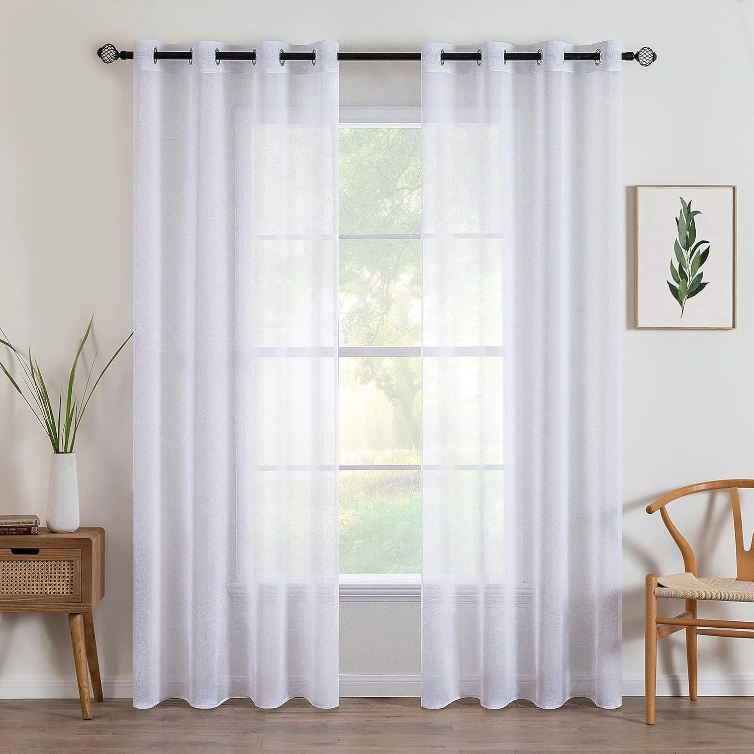 MIULEE Voile Vorhang mit Ösen transparent 140x260 cm 2er Set Weiß
