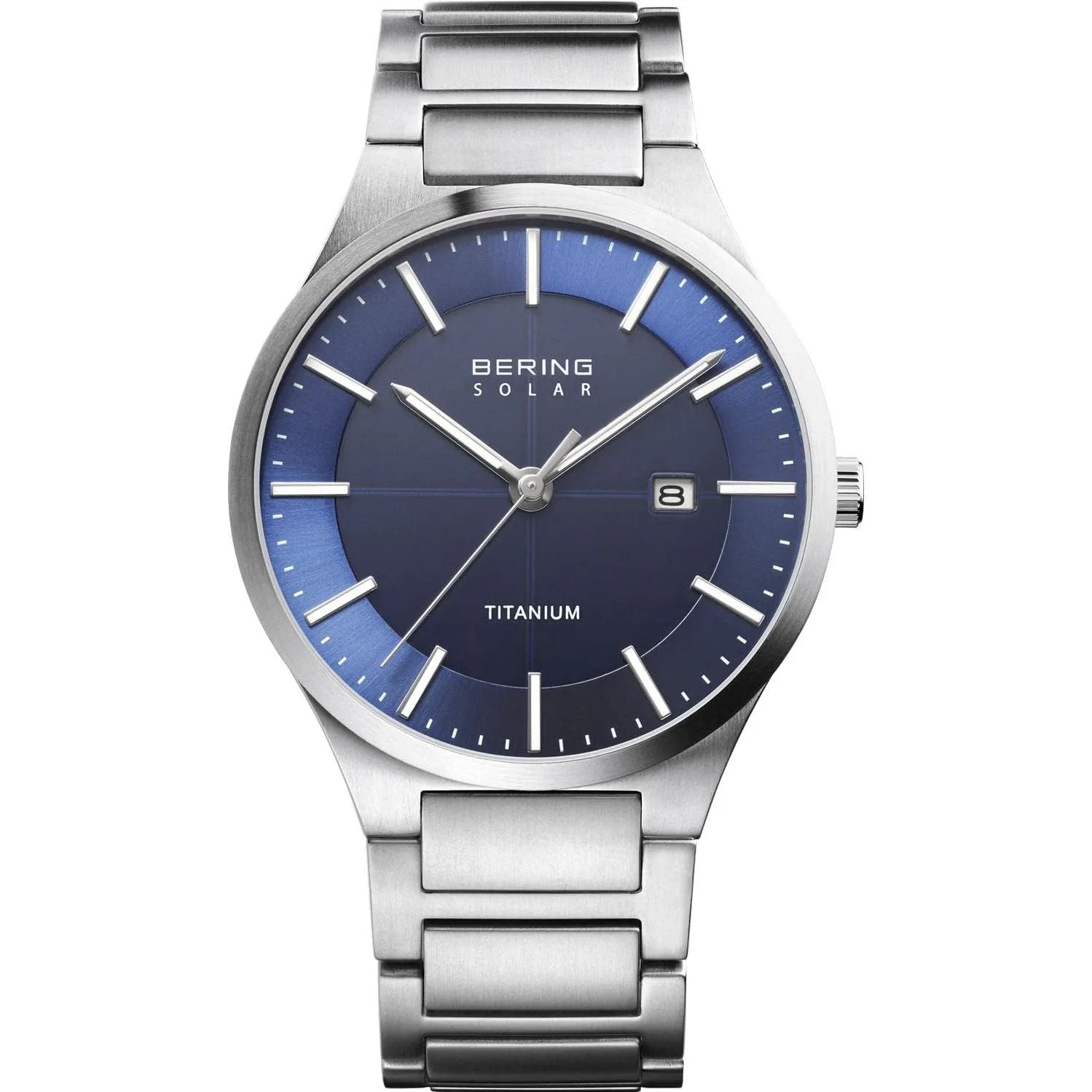 Bering Herren Solar Uhr | Armbanduhr 39 mm Titangehäuse und Zifferblatt | Titanband mit Titanelementen | 10 ATM | 15239