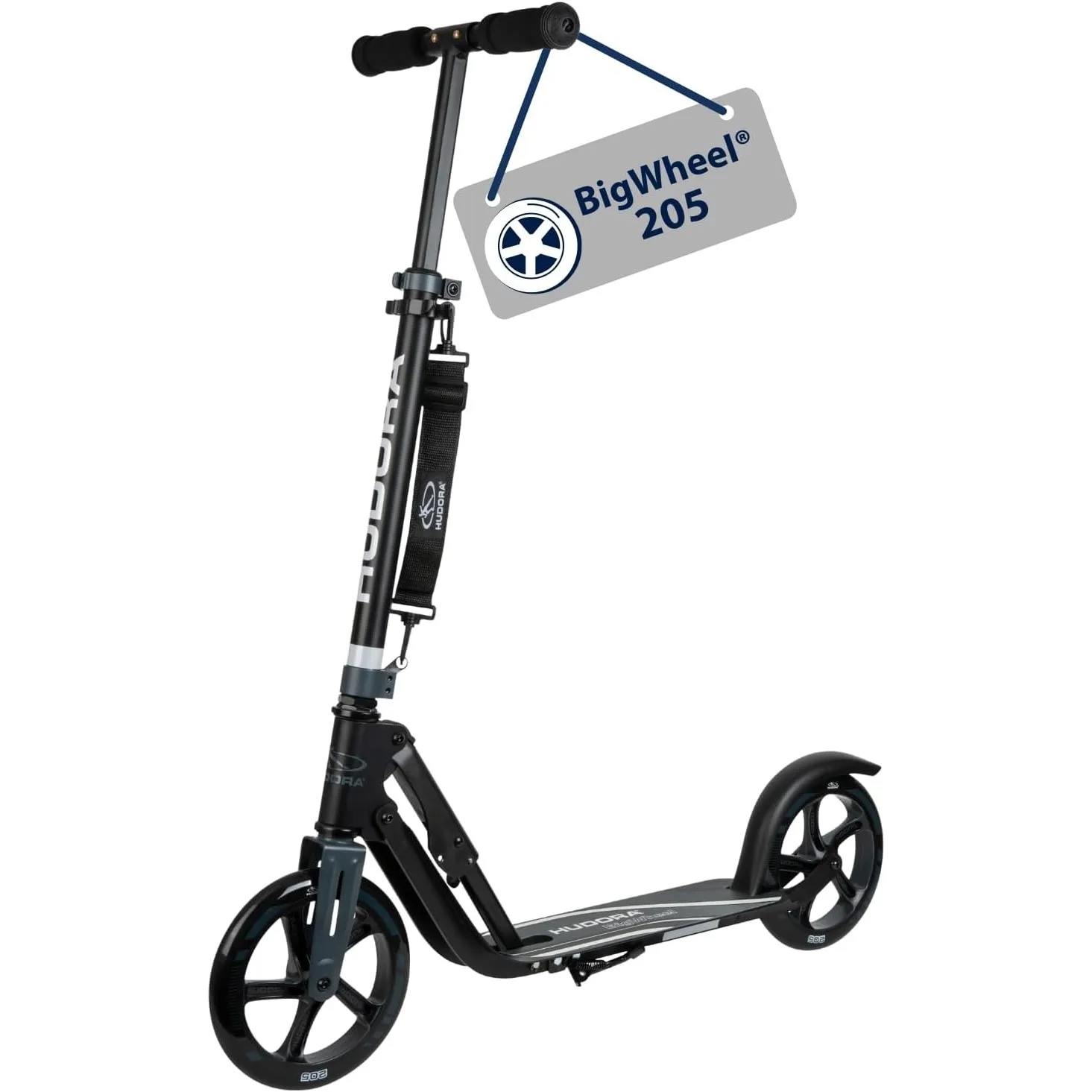 HUDORA BigWheel 205 Scooter - Stabiler Aluminium-Roller - Höhenjustierbarer & zusammenklappbarer Cityroller mit Ständer…