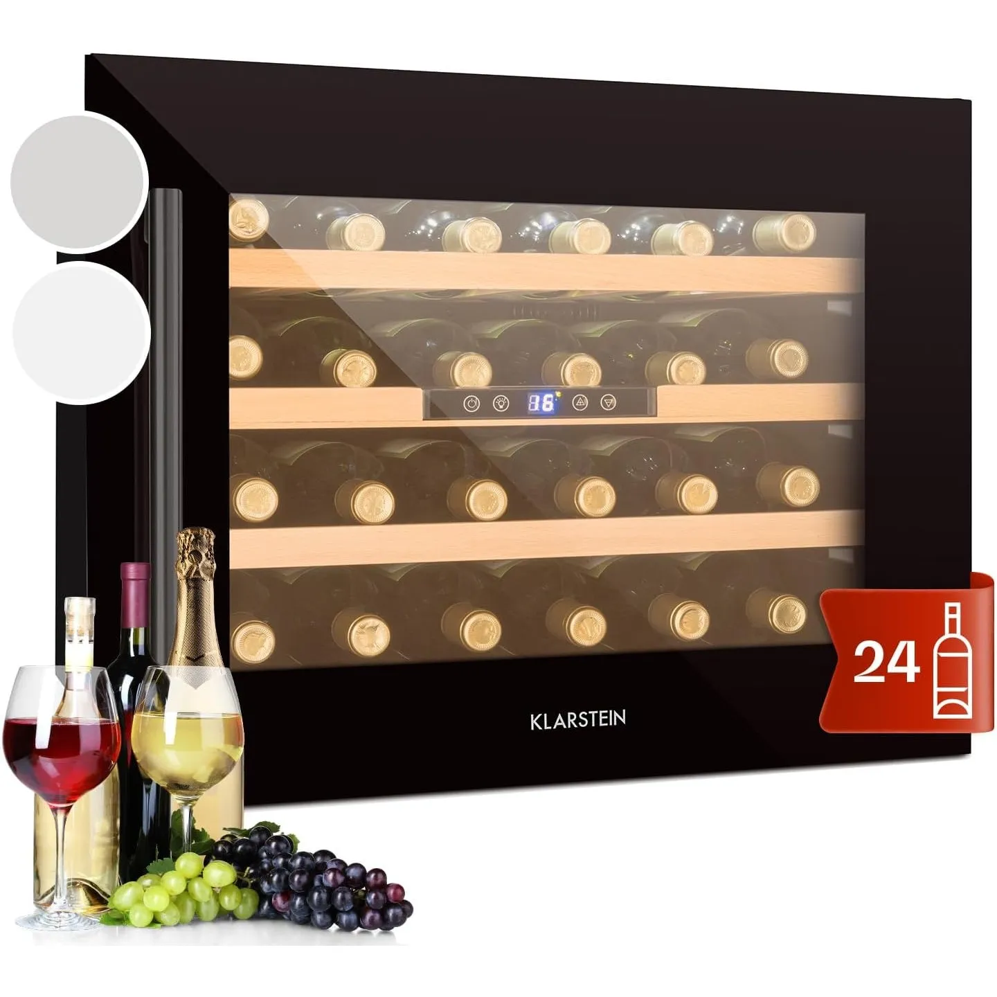 Klarstein Weinkühlschrank, 1 Zonen Getränkekühlschrank, Kleiner Einbau-Weinschrank Schmal, 57L Wein-Kühlschrank mit Gla…