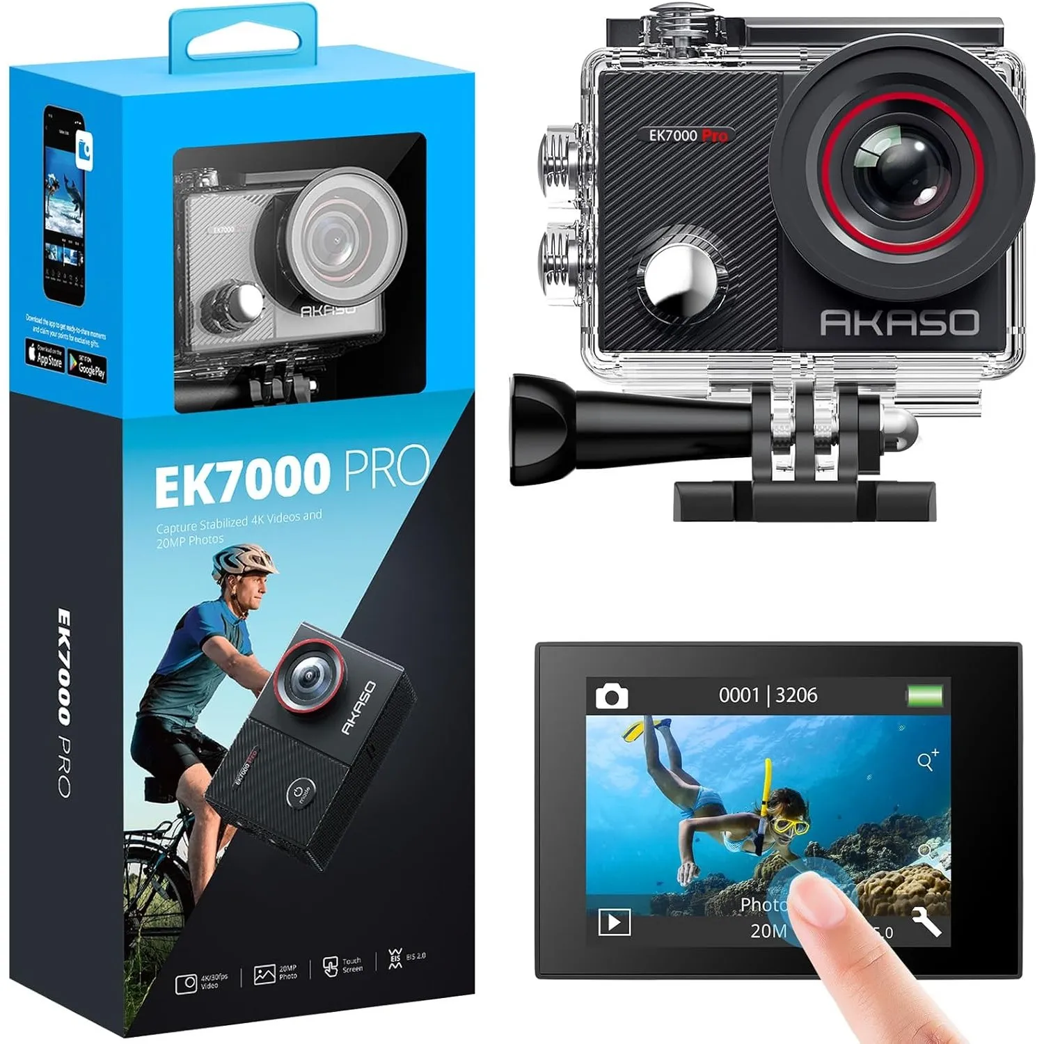 AKASO EK7000 Pro Action Cam 4K30FPS 20MP WiFi 40M Unterwasserkamera