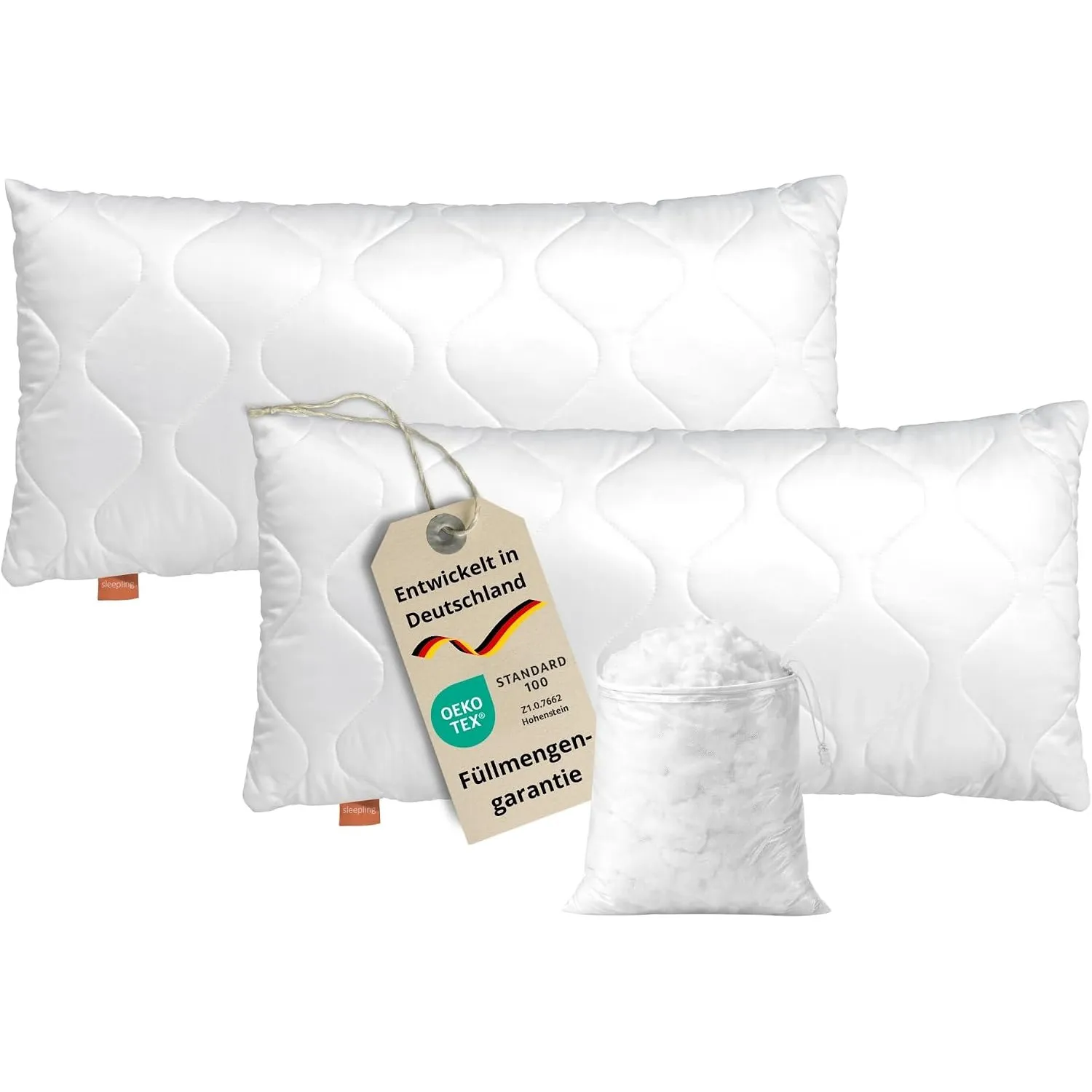 sleepling Kopfkissen 50x75 cm 2er Set, Allergiker Kissen, Komfort 100 | langes Schlafkissen 50 x 75, Bettkissen, Polste…