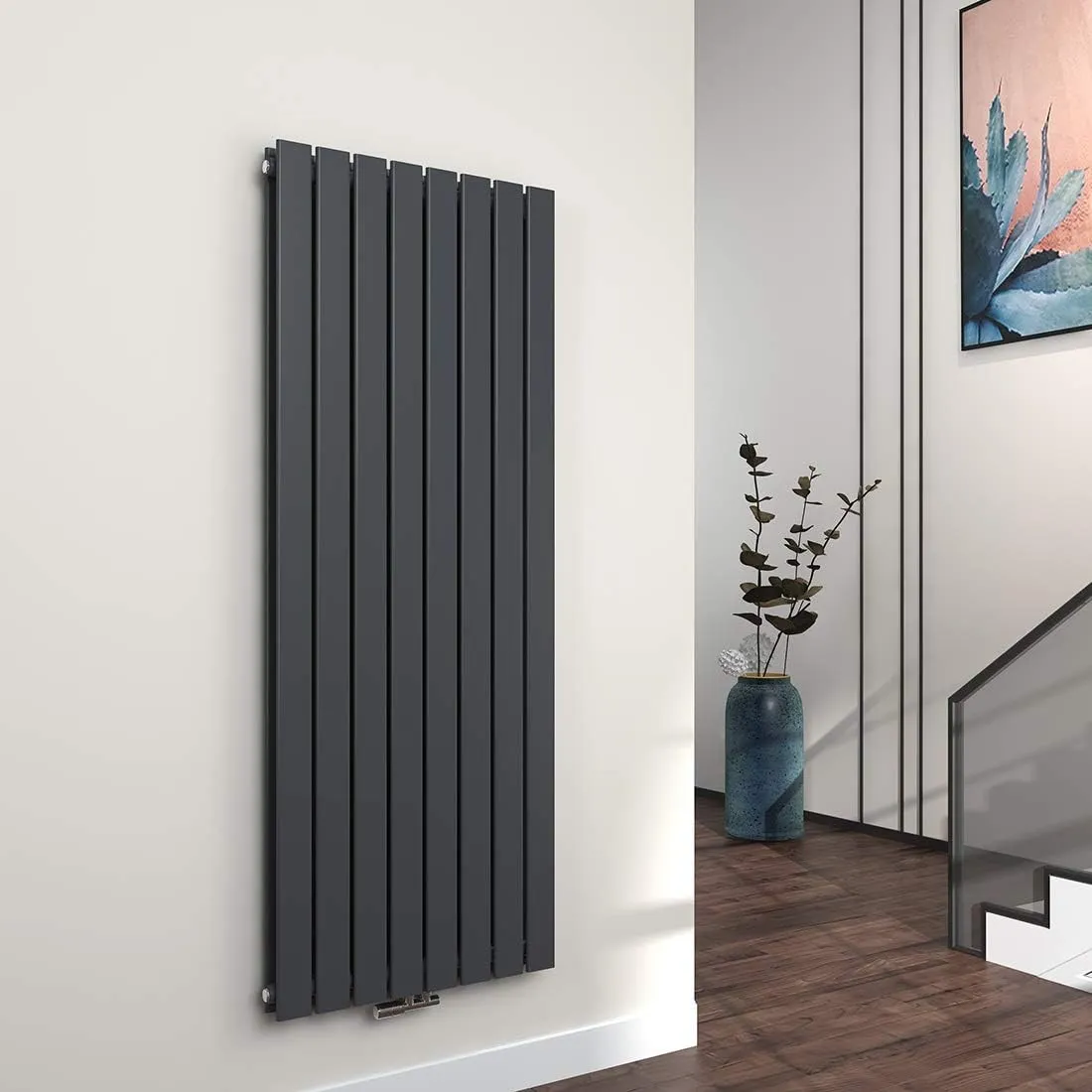 EMKE Vertikal Heizkörper 1600x616 mm Design Flachheizkörper mit Mittelanschluss, Doppellagig Anthrazit Paneelheizkörper…