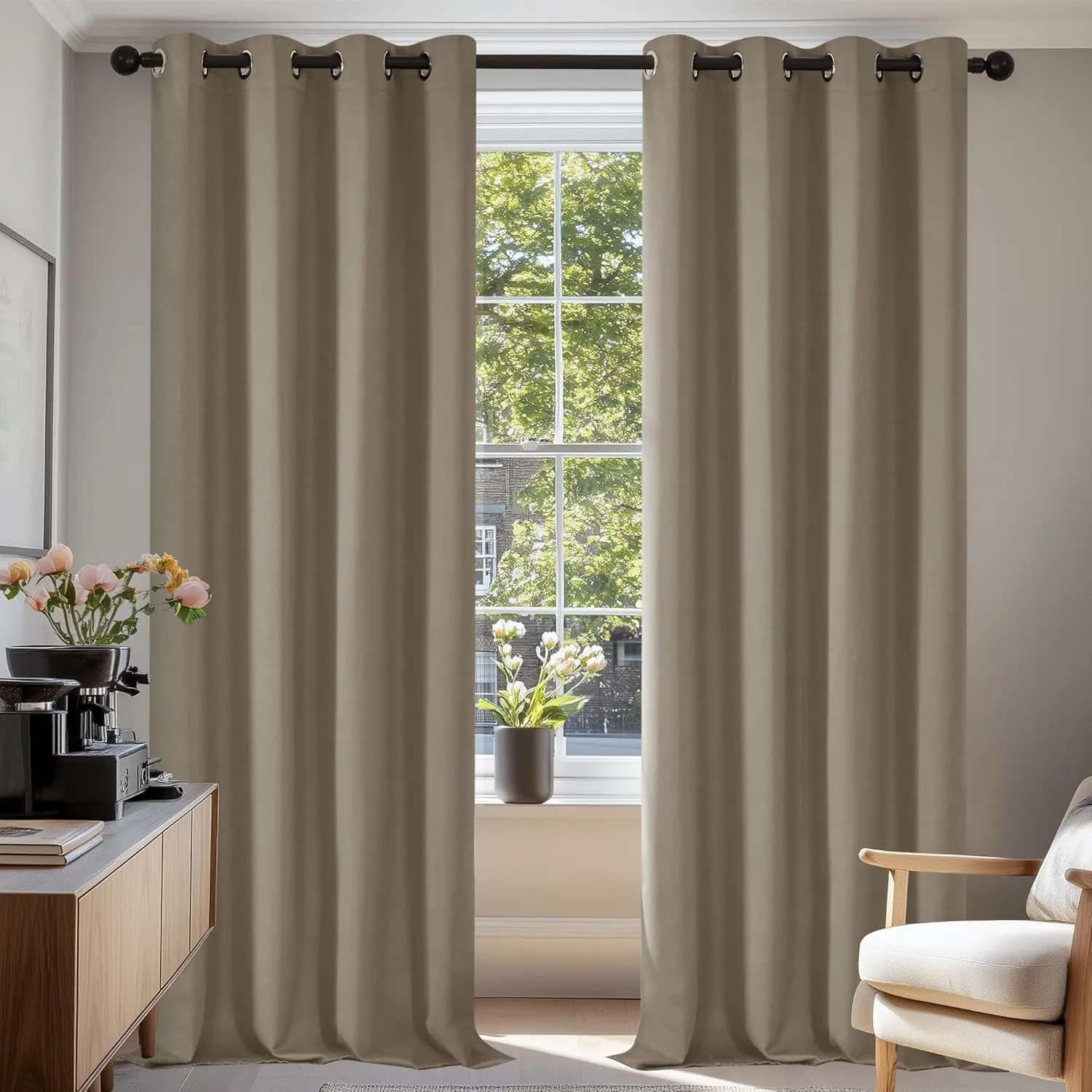 Deconovo Verdunkelungsgardinen mit Ösen Verdunkelungsvorhänge Jugendzimmer Blickdicht, 138x132cm(HöhexBreite), Taupe, 2…
