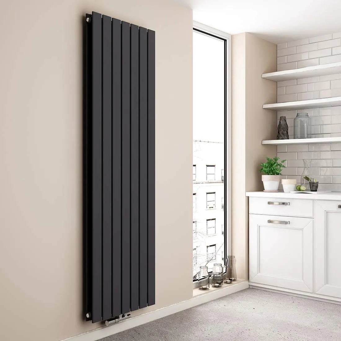 EMKE Design Heizkörper Flach, 1800x538 mm Vertikal Flachheizkörper mit Mittelanschluss, Doppellagig Paneelheizkörper Wa…