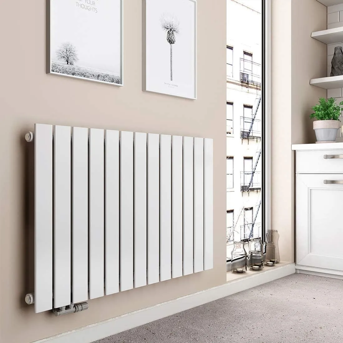 EMKE Design Heizkörper Flach, 630x1006 mm Horizontal Flachheizkörper mit Seitenanschluss, Einlagig Paneelheizkörper Wan…