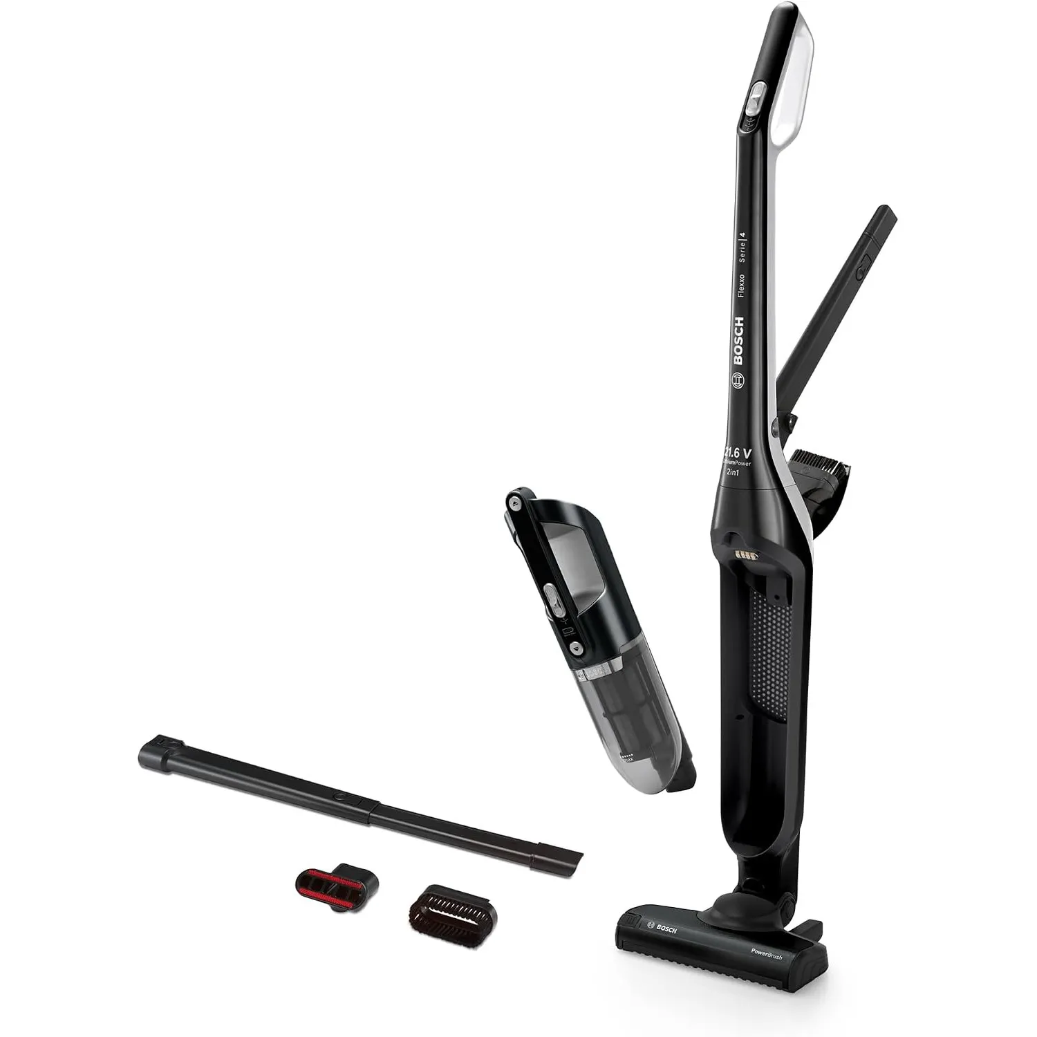 Bosch Akku-Staubsauger Flexxo 2in1 Serie 4 BBH32101, kabelloser Handstaubsauger, beutellos, hohe Saugleistung, Lange La…