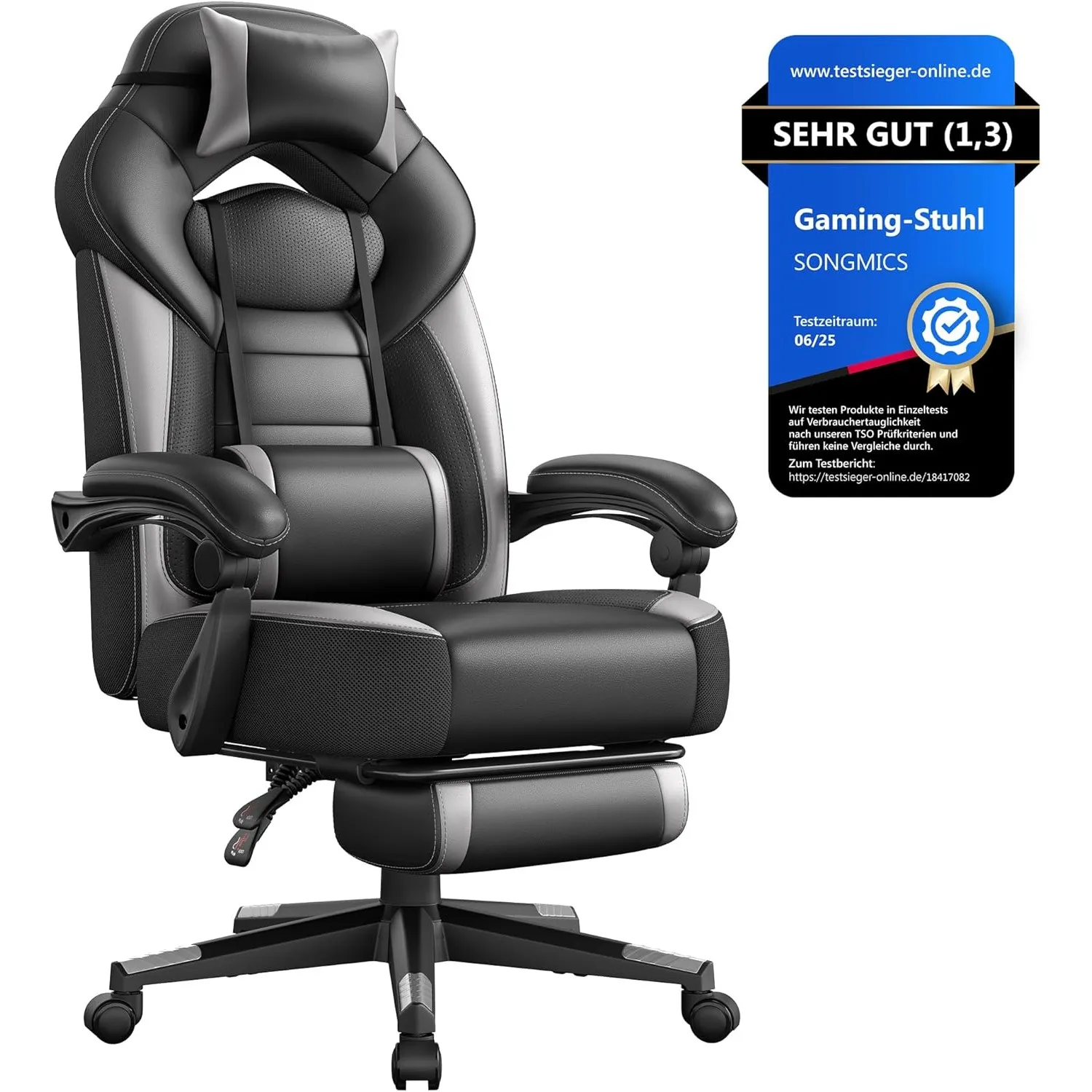 SONGMICS Gaming-Stuhl, Bürostuhl, mit Fußstütze, Tragkraft 150 kg | Computerstuhl, ergonomisches Design, verstellbares …