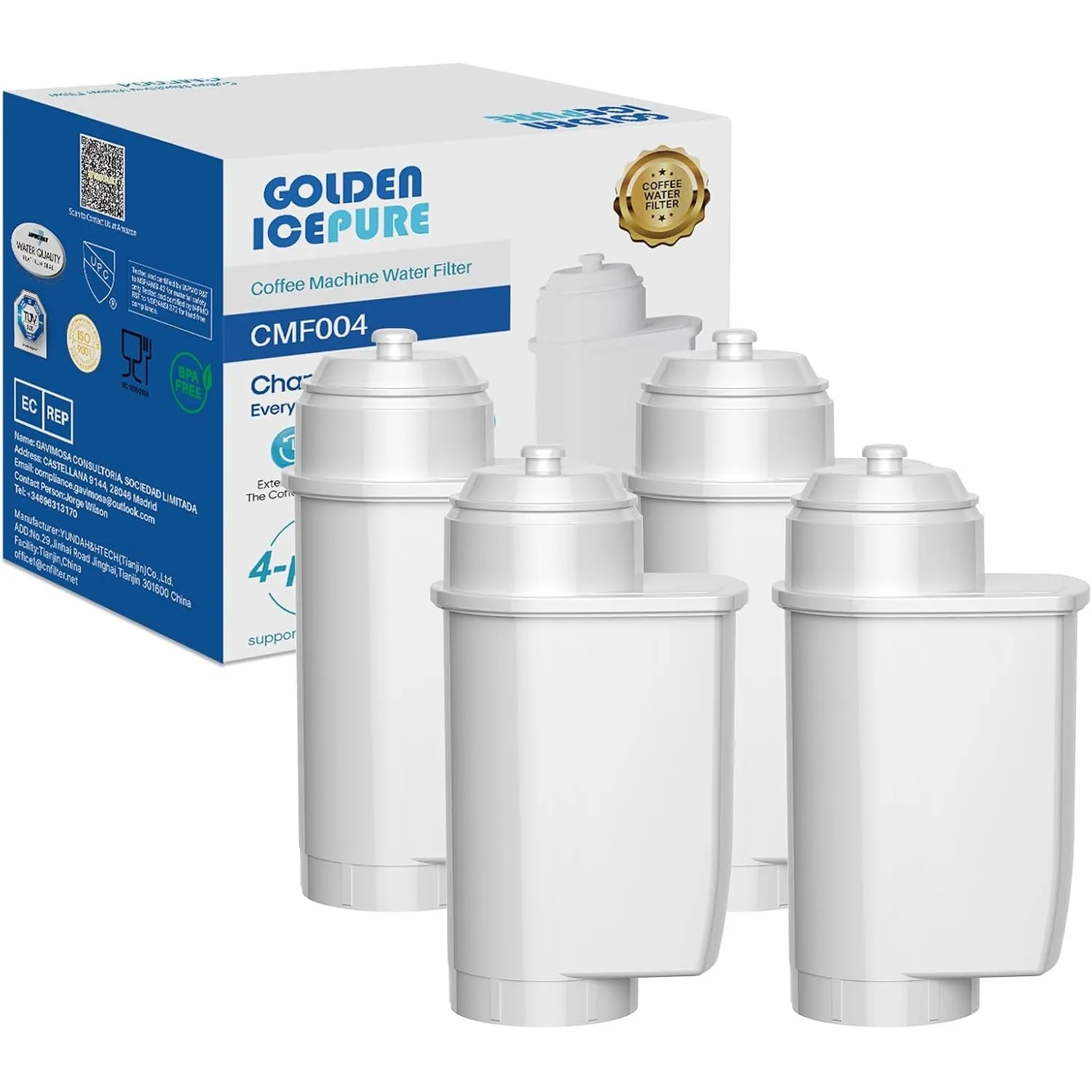 GOLDEN ICEPURE Kaffeemaschinen-Wasserfilter für Siemens EQ-Serie, 4er Pack