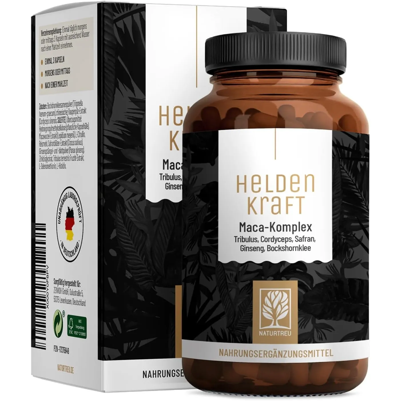 NATURTREU® Maca Kapseln hochdosiert - Maca Extrakt mit Tribulus terrestris