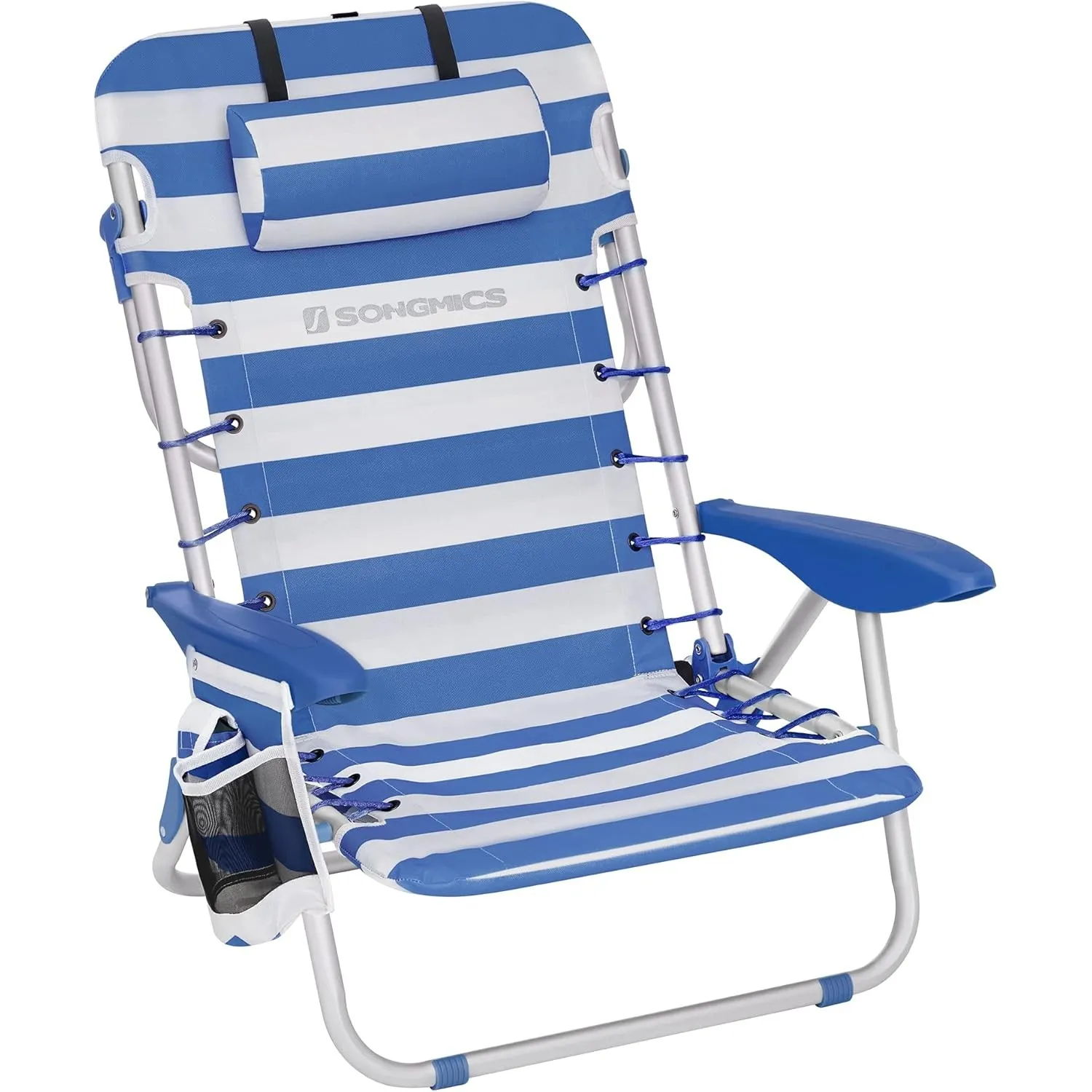 SONGMICS Strandstuhl, Campingstuhl, faltbar, mit Schultergurt, verstellbare Rückenlehne, Kopfstütze, Armlehne, 2 Seiten…