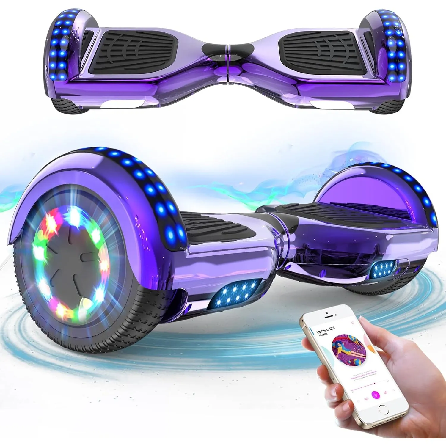 RCB Hoverboard 6,5 Zoll Skateboard für Kinder und Jugendliche mit Bluetooth und LED-Licht, leistungsstarker Motor, Gesc…