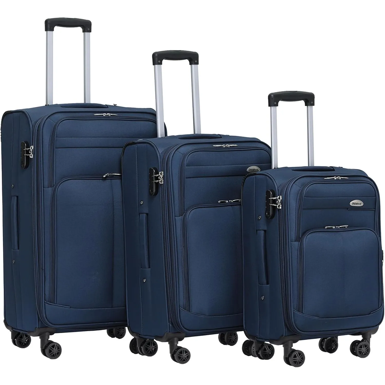 BEIBYE Leichter Stoffkoffer Kofferset Trolley Außentaschen Dehungsfuge mehr Stauraum mit Zahlenschloss (Blau, Set)