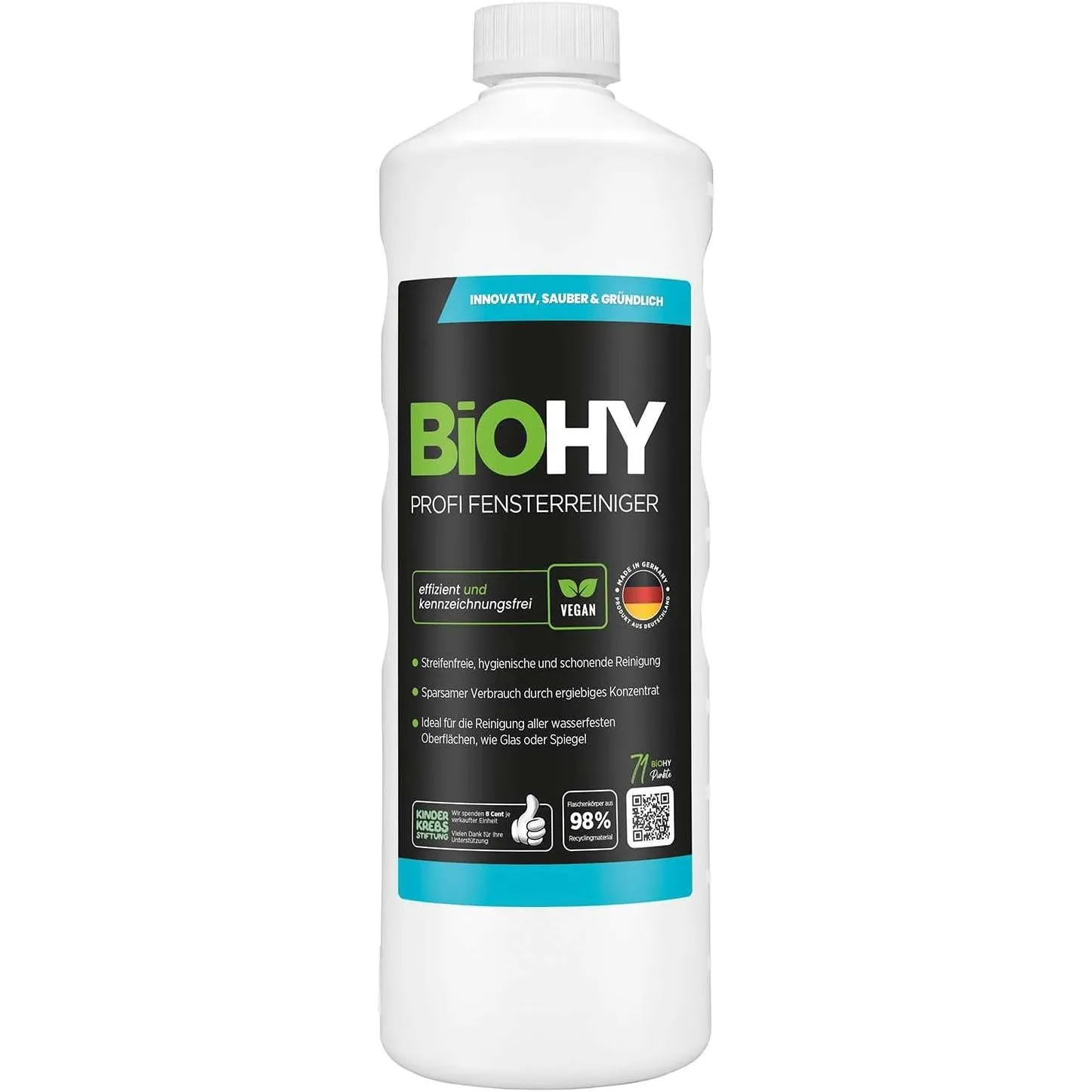 BiOHY Profi Fensterreiniger (1l Flasche) | Glasreiniger Konzentrat | für Fenstersauger geeignet | streifenfreie Reinigu…