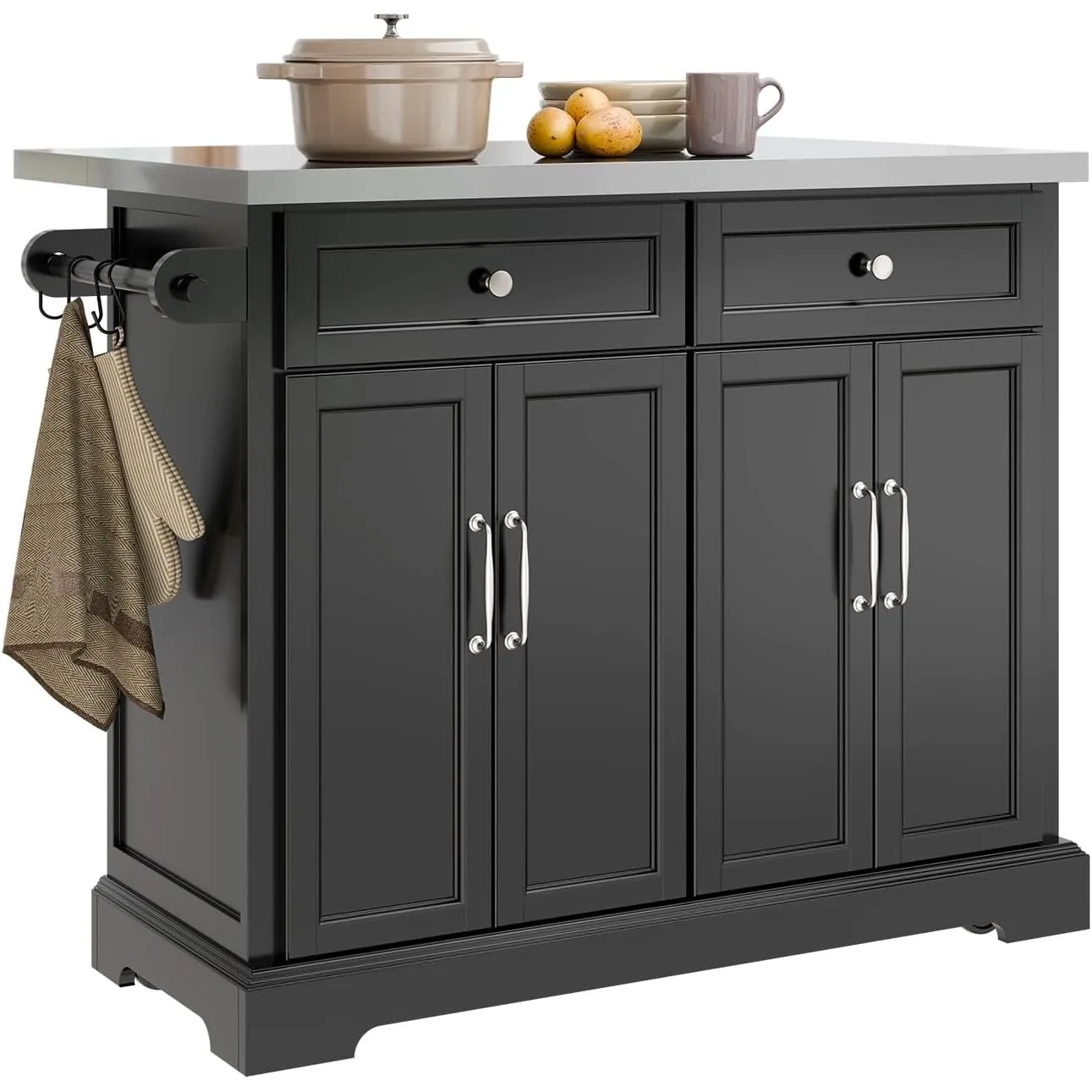 SoBuy Kücheninsel mit Rollen & ausziehbarer Edelstahlplatte 115x92x46-71 cm