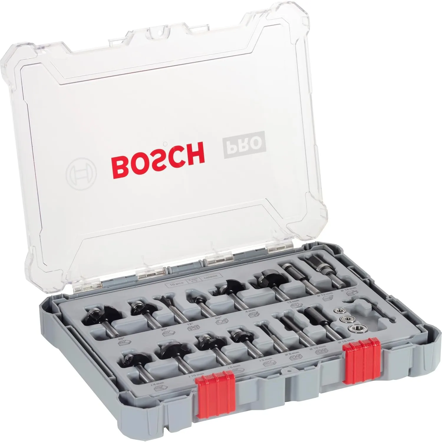 Bosch 15x PRO FräserSet, gemischt, Schaft 8 mm, 15-tlg.