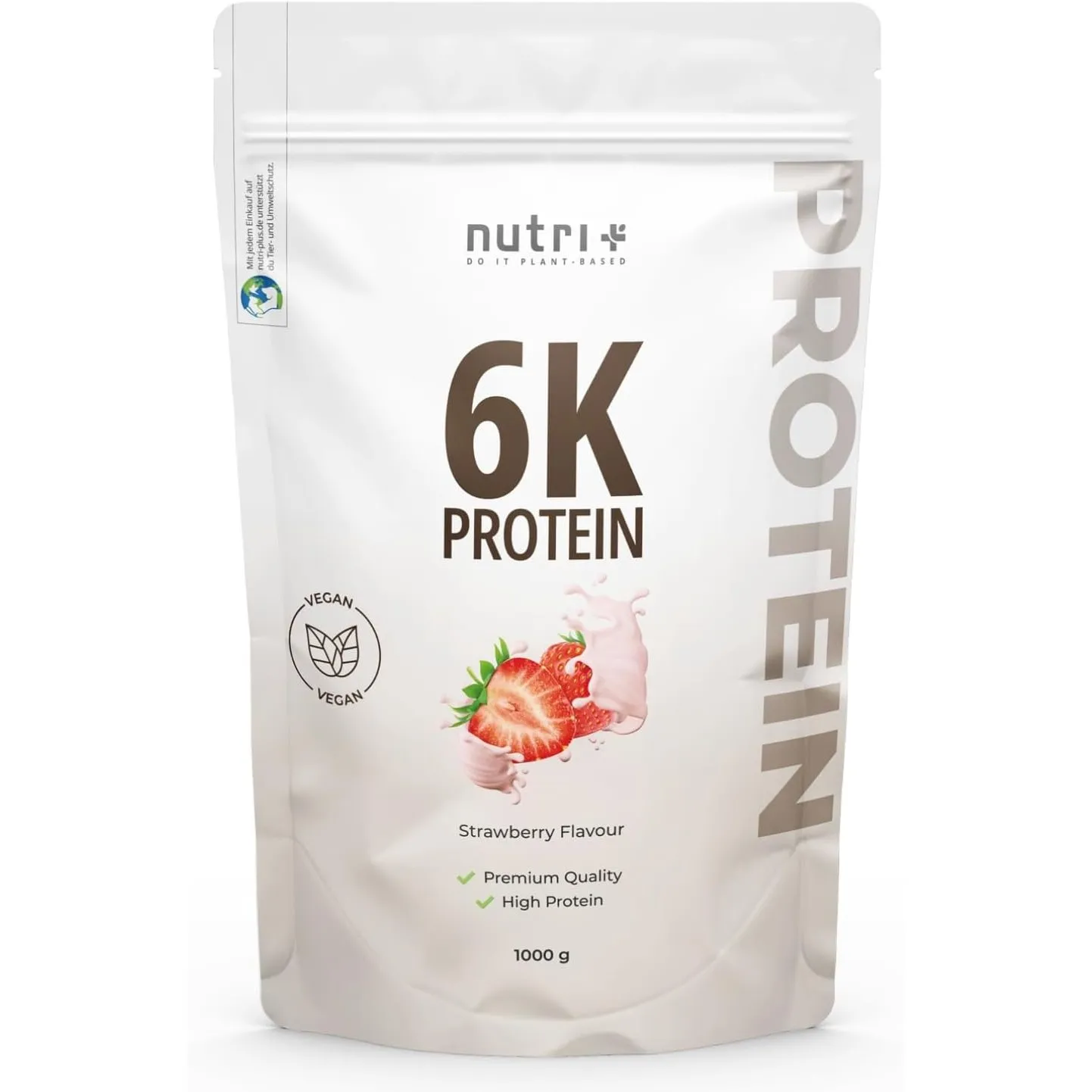 Nutri + Eiweißshake Erdbeere 1 kg - 6k Eiweiß Protein Pulver mit Soja Erbse Mandel Sonnenblume - Proteinpulver zuckerfr…