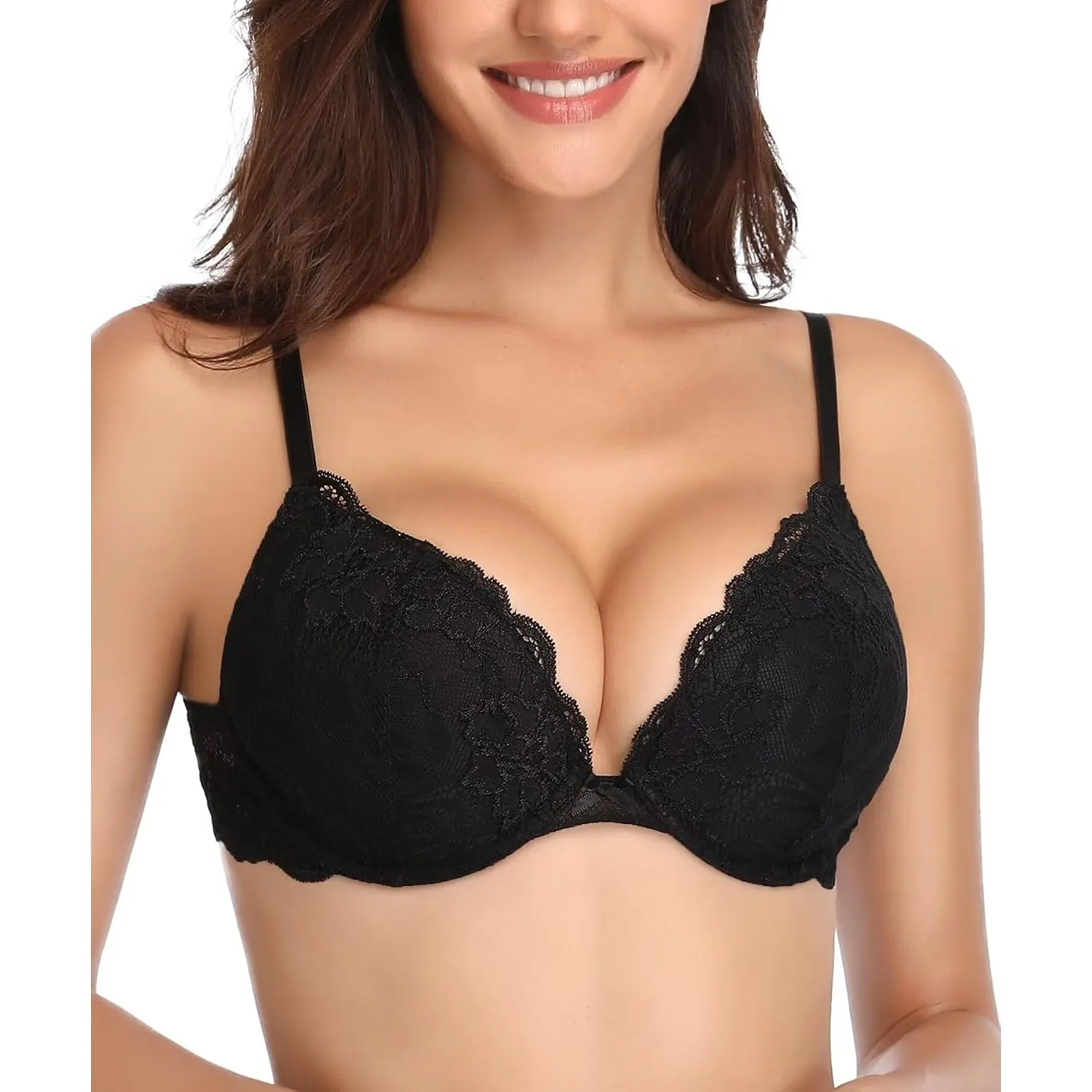 Deyllo Push-Up-BH für Damen, mit Spitze, bequemer gepolsterter Bügel-BH, hebt an, vergrößert um eine Körbchengröße