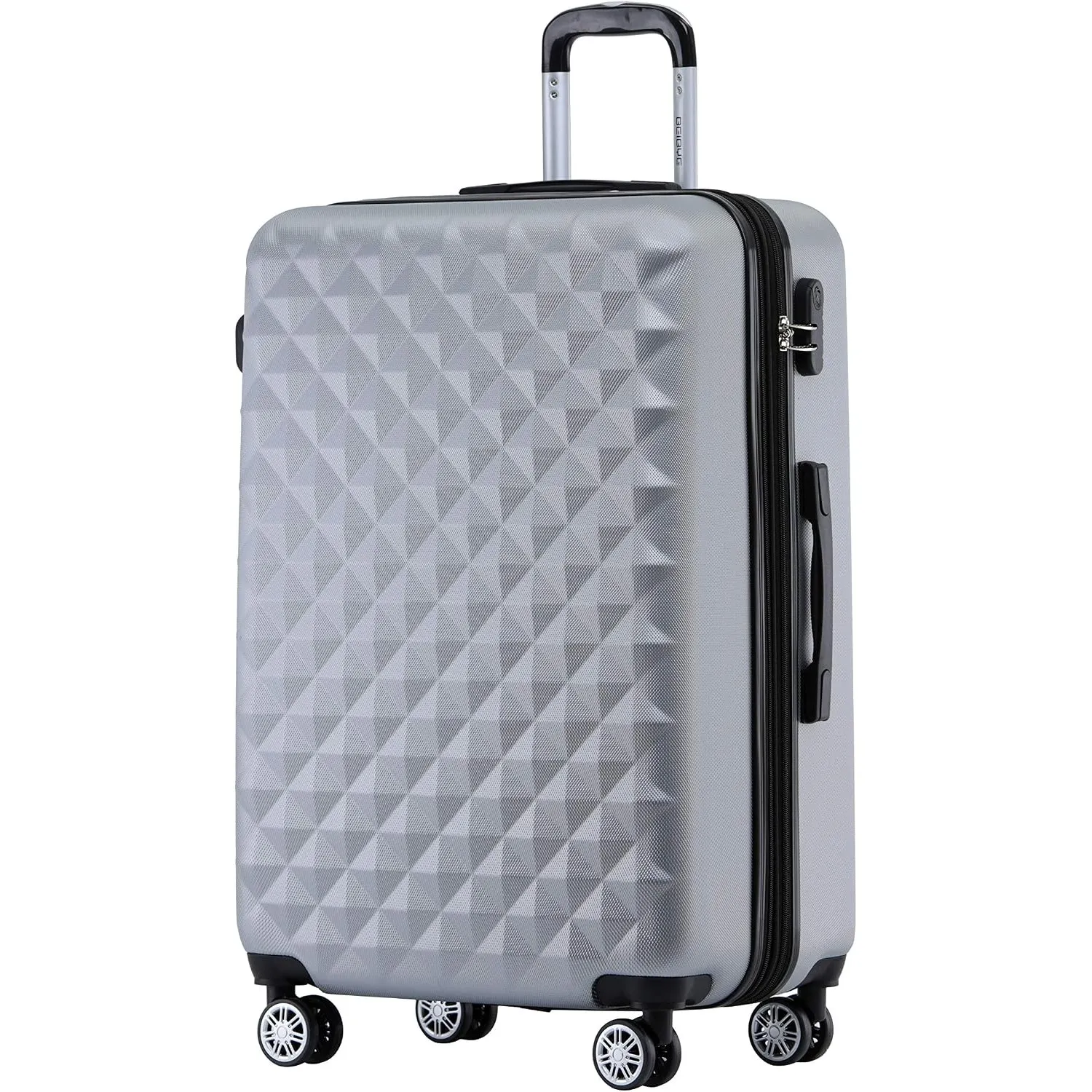 BEIBYE Zwillingsrollen 2066 Hartschale Trolley Koffer Reisekoffer Gepäck M-L-XL-Set (Silber, L)