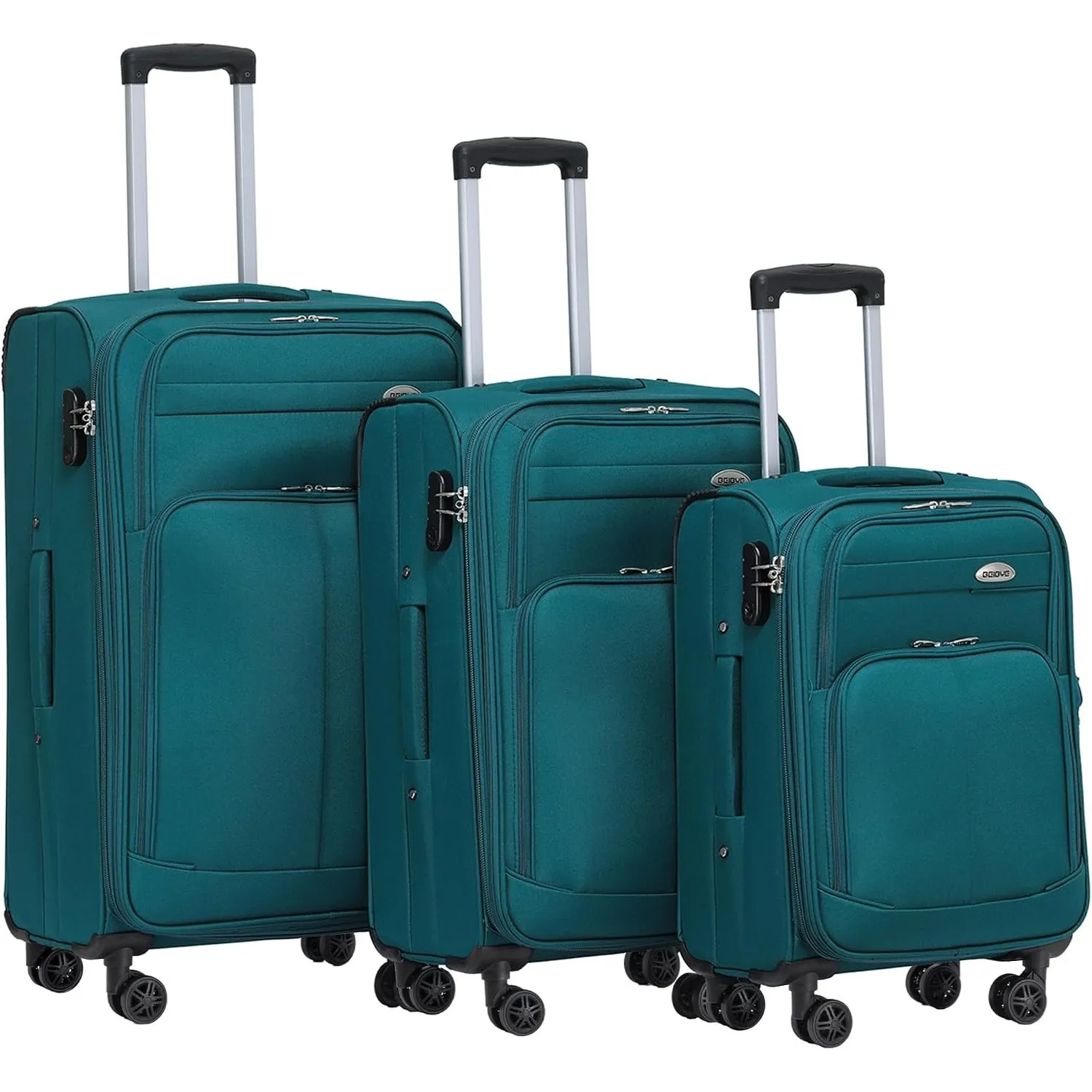 BEIBYE Leichter Stoffkoffer Kofferset Trolley Außentaschen Dehungsfuge mehr Stauraum mit Zahlenschloss (Turquoise, Set)