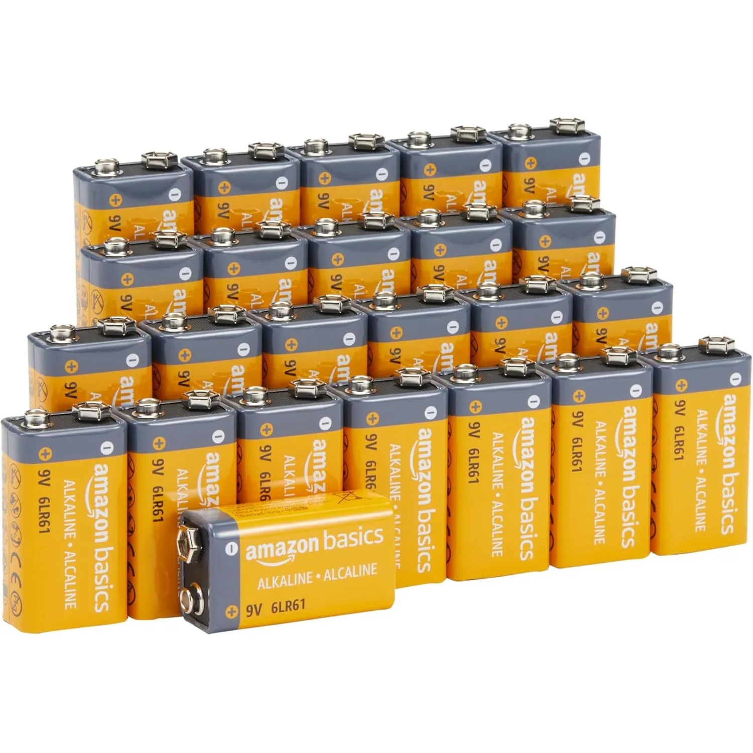 Amazon Basics Alkali-Batterien, 9 V, 9 V/6LR61, 5 Jahre lagerfähig, für Rauch-/CO-Melder, Elektronik und Audio, 24 Stück