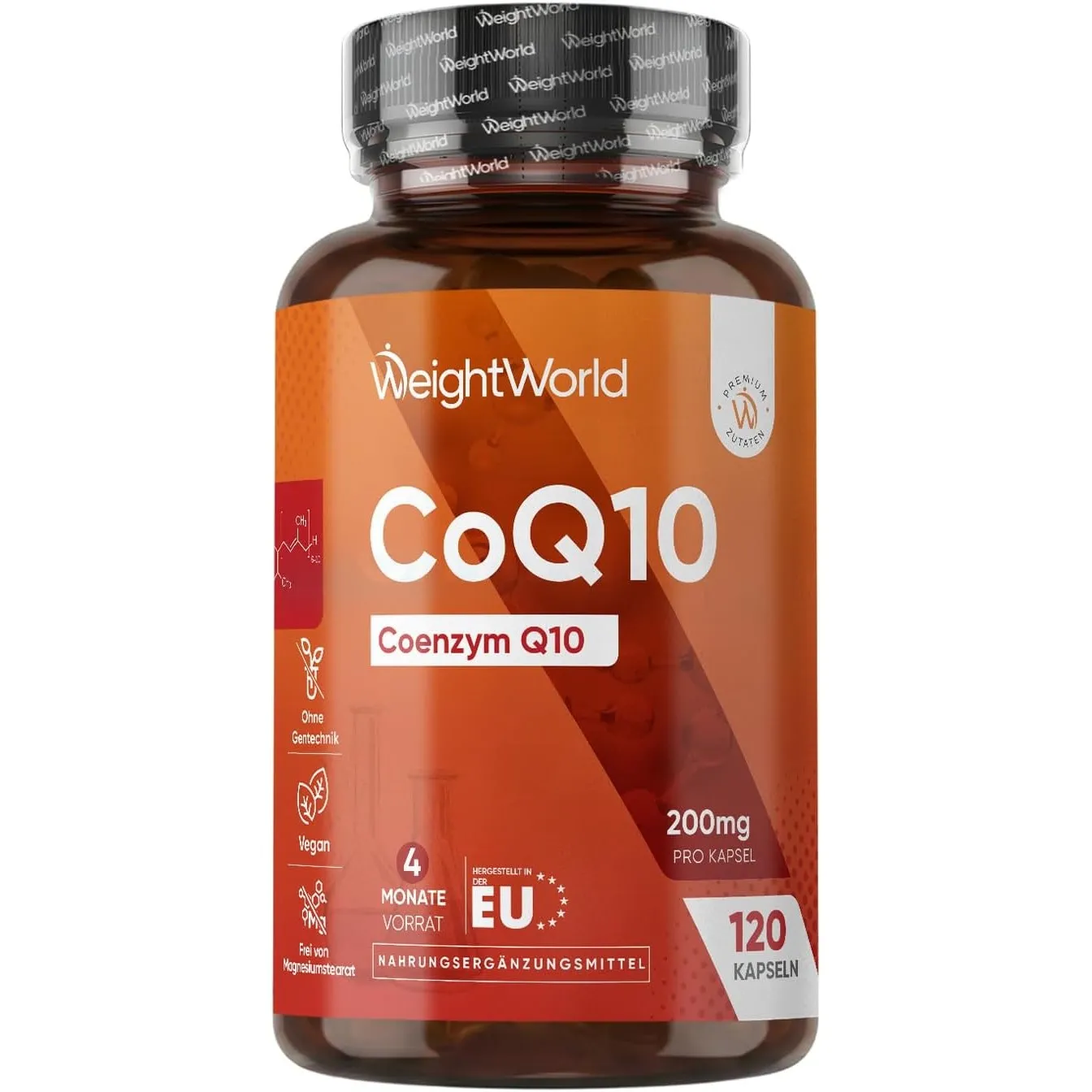 WeightWorld Coenzym Q10-200 mg pro Portion - 120 CoQ10 Kapseln | Aus Fermentation, 4 Monate Vorrat, 1 vegan Kapsel/Tag,…