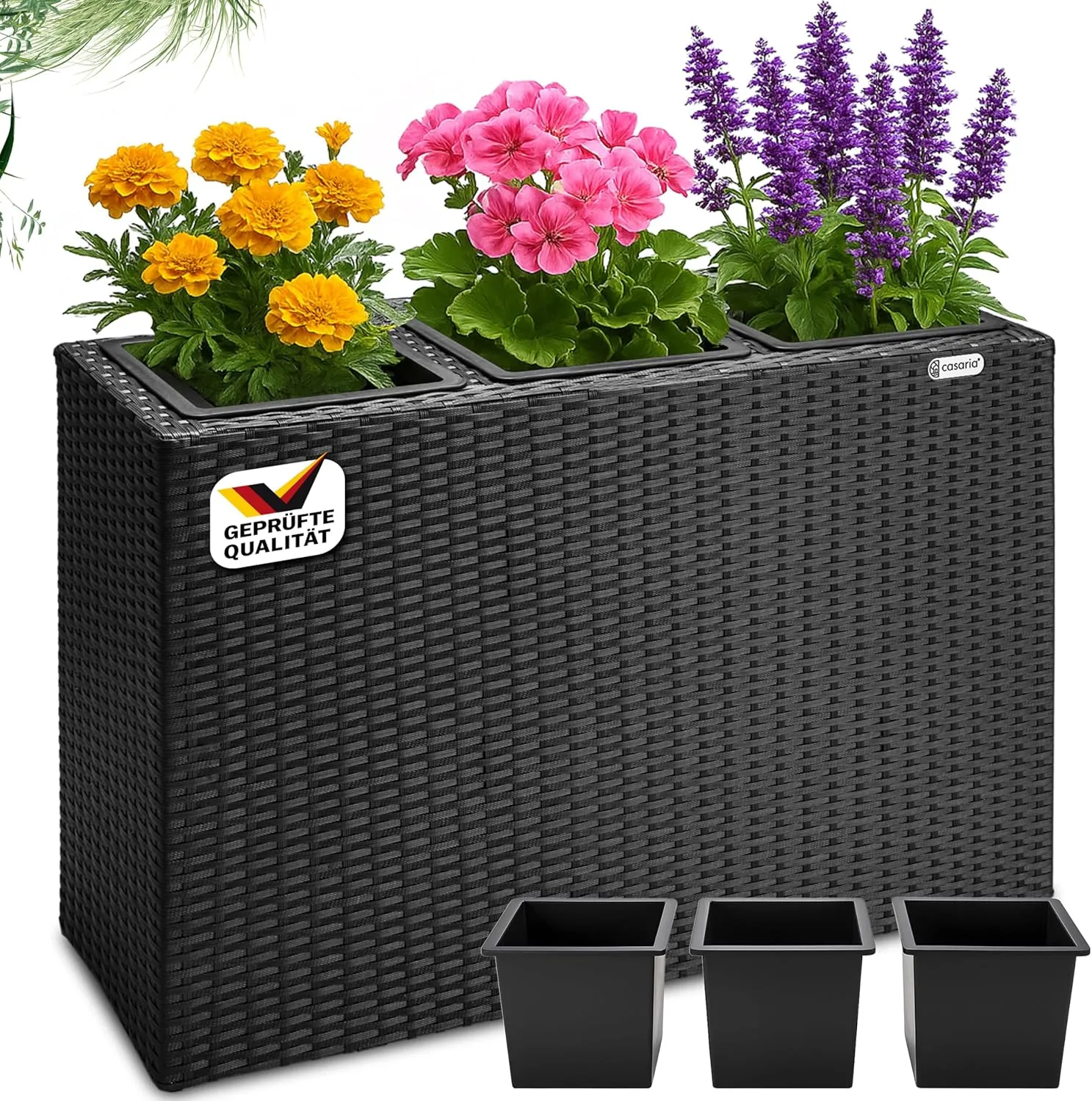 Deuba Plant Pot, Polyrattan Look, Planter, 83 x 30.5 x 60 cm, Black / Brown / Cream