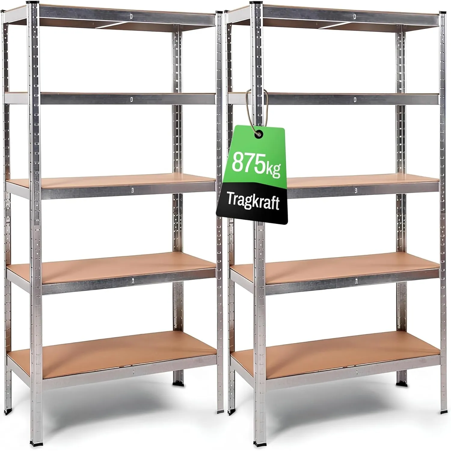 Ondis24 2X Metallregal Thomas, Lagerregal 90x40x180 (H) cm, Kellerregal bis 875kg belastbar, Silber, mit 5 Fachböden, j…