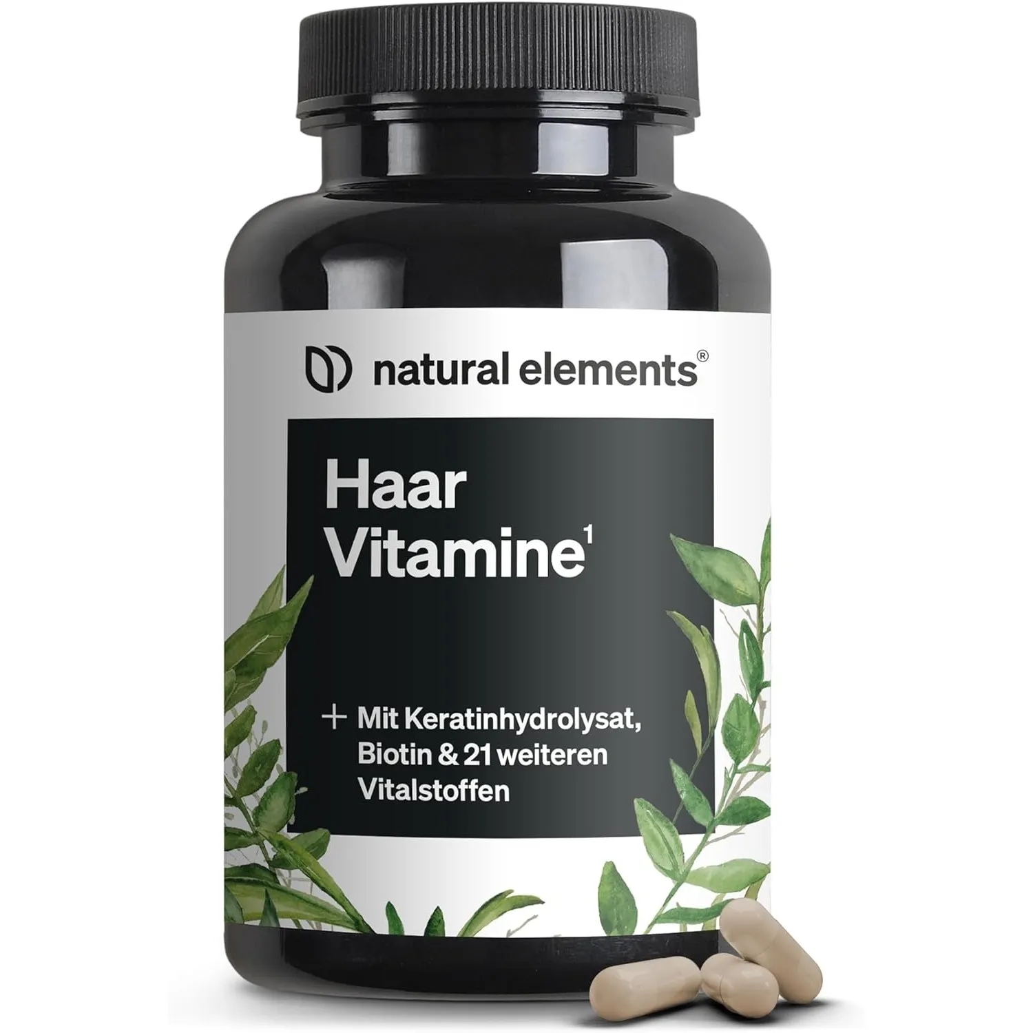 natural elements Haar Vitamine – 180 Kapseln – hochdosiert mit Keratinhydrolysat, Biotin, Selen, Zink, Hirseextrakt, B-…