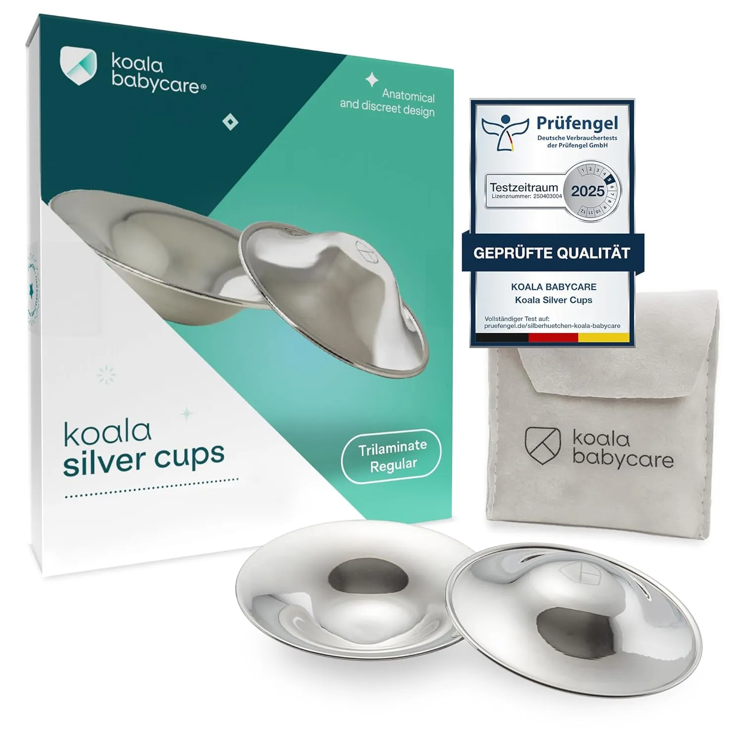 Koala Babycare Silberhütchen - 2 Stück - Stillhütchen Standardgröße Silber für maximale Resistenz - Brustwarzenschutz f…