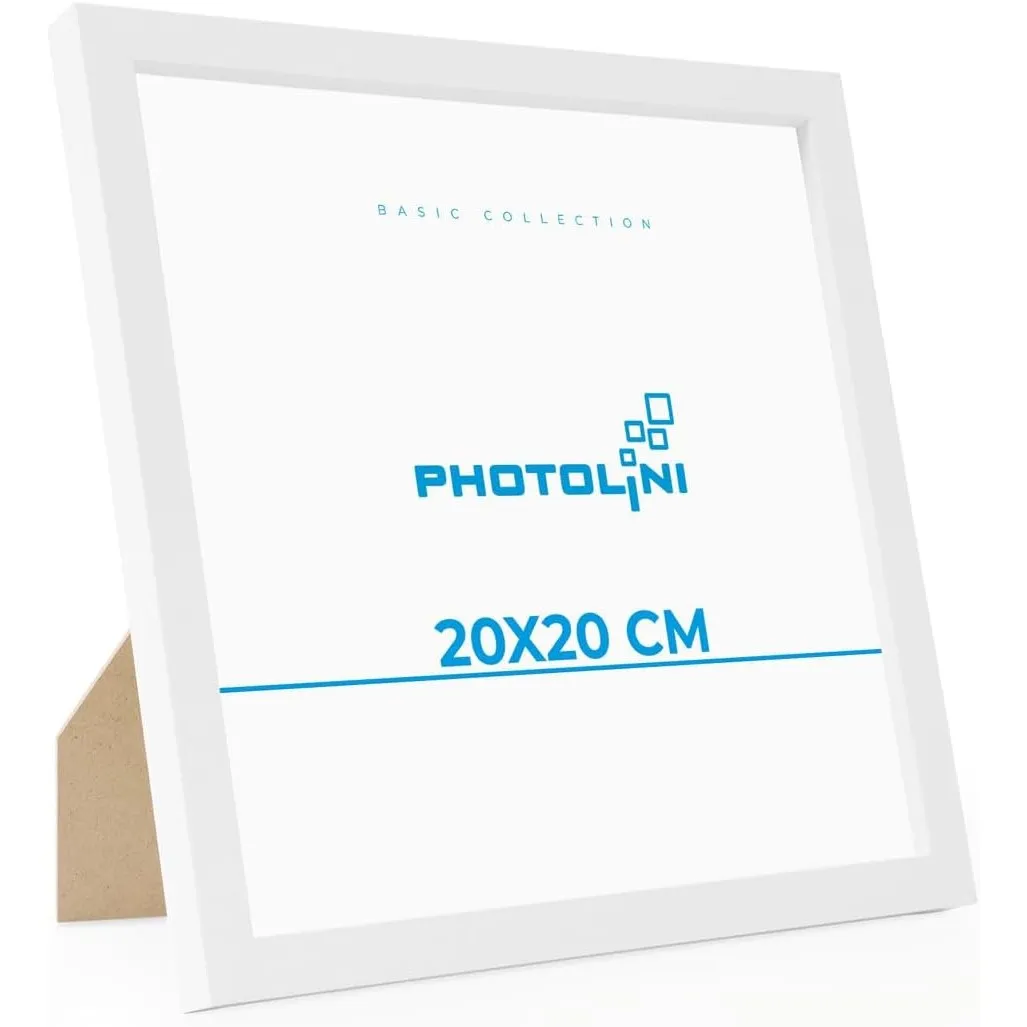 PHOTOLINI Bilderrahmen 20x20 Weiß MDF-Holz Poster-Rahmen, bruchsicheres Acrylglas, zum Aufhängen & Aufstellen, extra Zu…