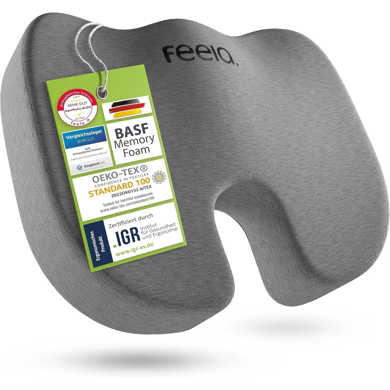 feela.® Orthopädisches Sitzkissen [3 Härtegrade] TESTSIEGER – Ergonomisches Sitzkissen für Bürostuhl & Auto – Schmerzli…