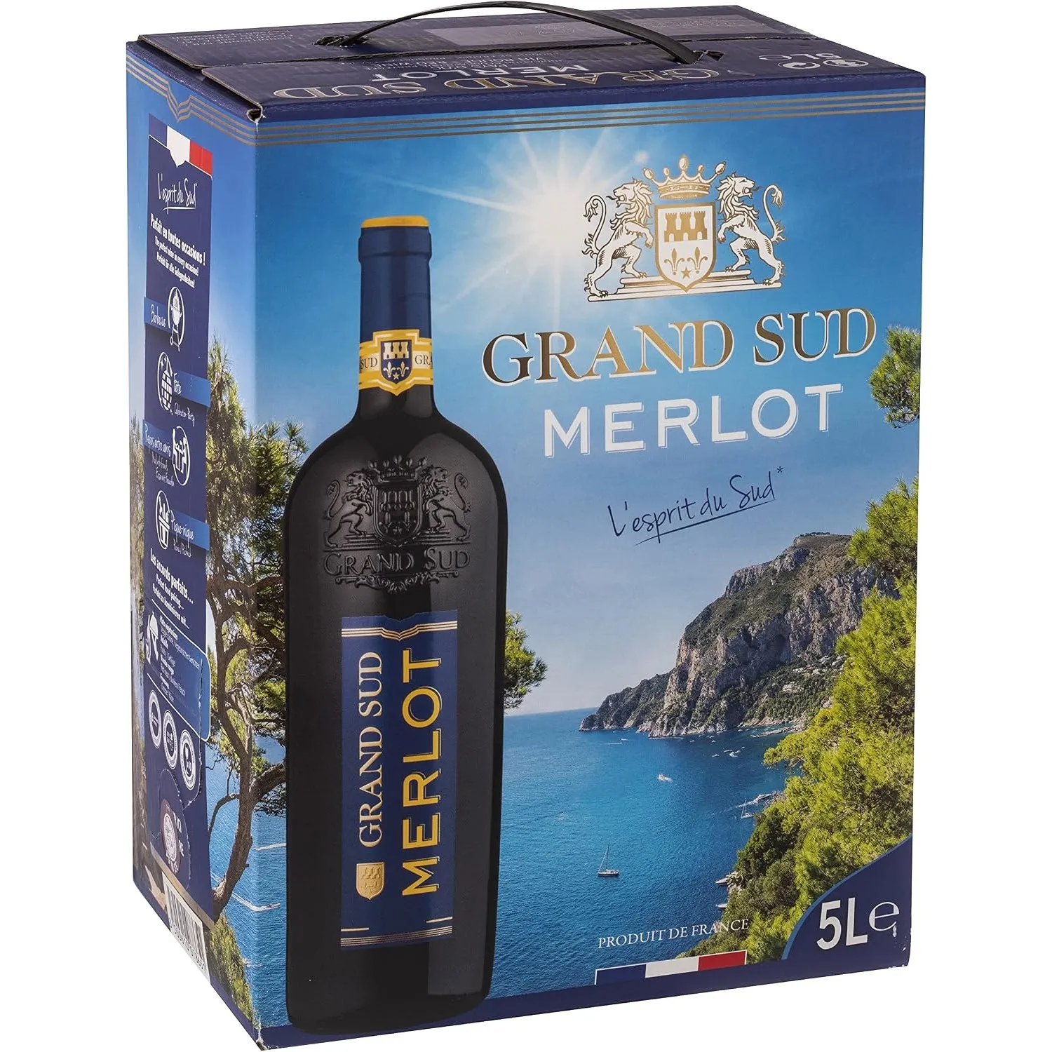 Grand Sud - Merlot aus Süd-Frankreich - Sortentypischer Trocken Rotwein - Großpackungen Wein Bag in Box 5l (1 x 5 L)