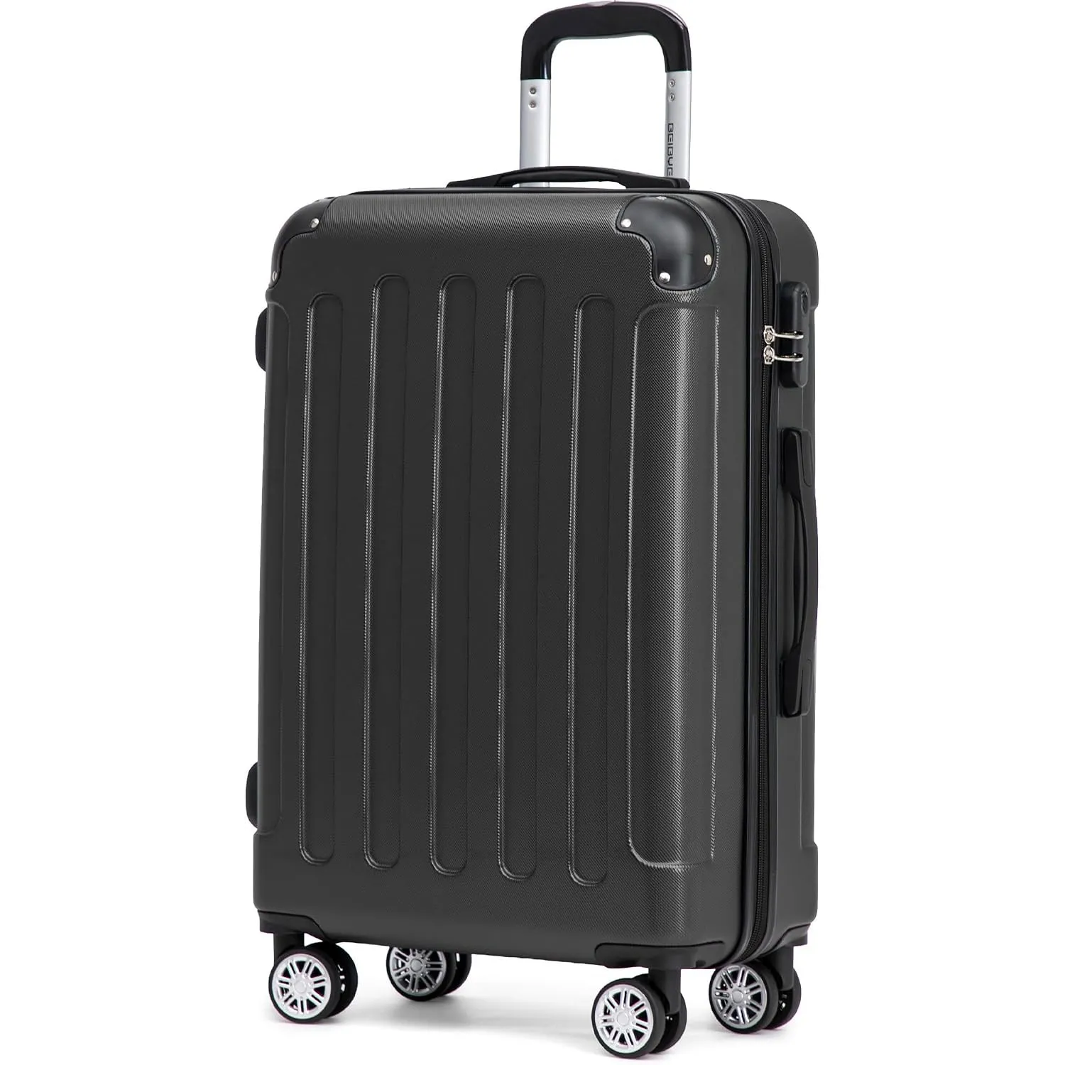 BEIBYE Reisekoffer L 66 cm – Hartschalenkoffer aus ABS mit Doppelrollen für Urlaubsreisen, Schwarz