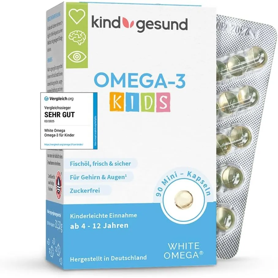 Omega 3 Kinder - 518mg Fischöl: 293mg DHA & 173mg EPA - zuckerfrei, geschmacksneutral, leicht zu schlucken - Vergleichs…