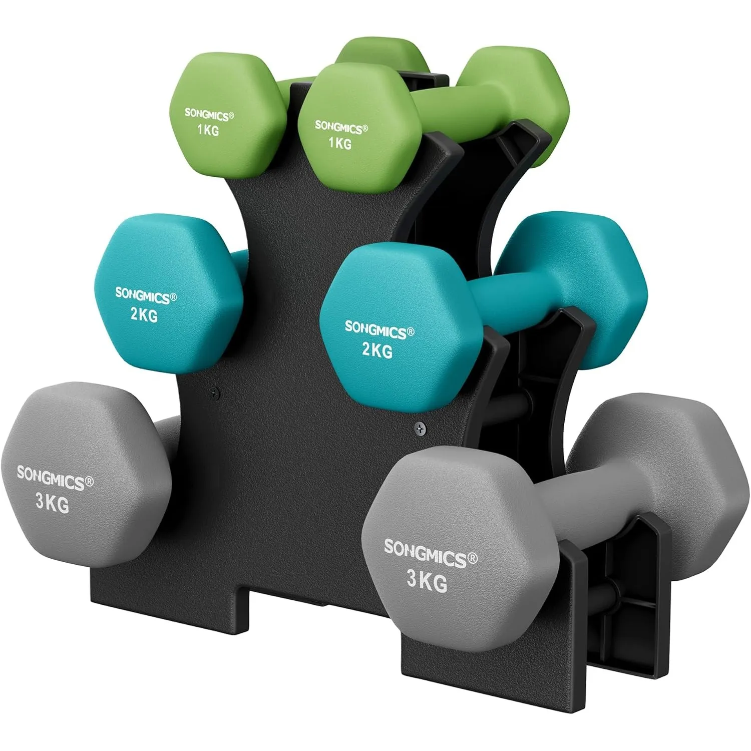 SONGMICS Hantel-Set, 3 Paar, 1kg-3kg，9kg oder 12kg, Aufbewahrung, Fitnessstudio, Krafttraining, rutschfeste Neopren-Bes…