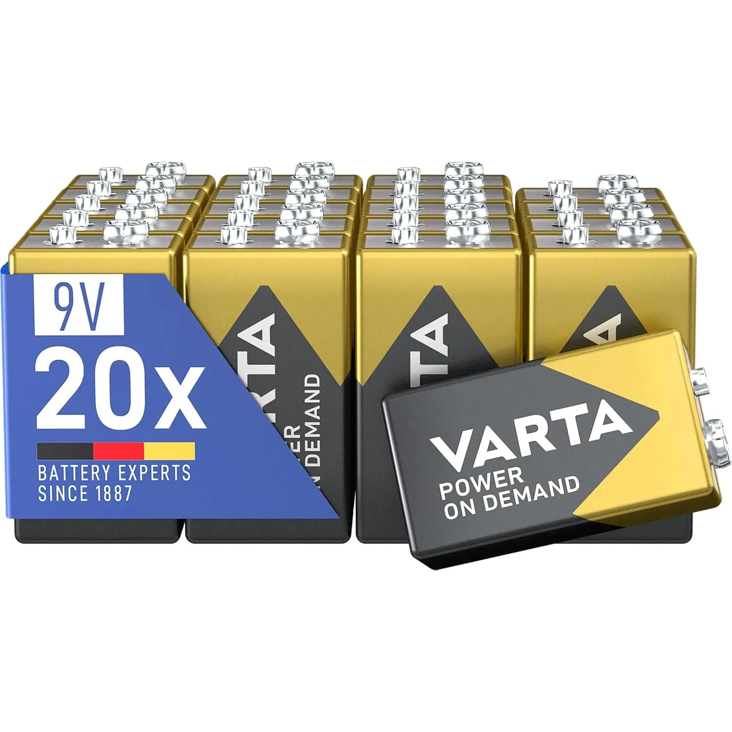 VARTA Batterien 9V, 20 Stück, Power on Demand, Alkaline Block-Batterie | 6LP3146 mit 9 V, Made in Germany, bis 10 Jahre…