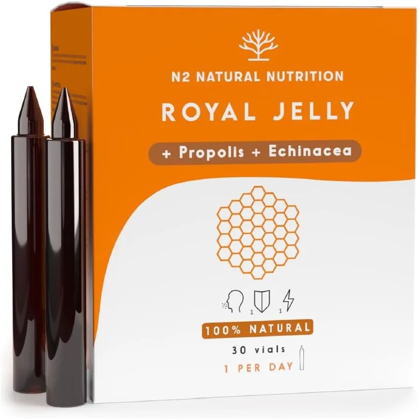 Gelée Royale Pur mit Propolis, Vitamin C und Echinacea. 30 Ampullen 2000 MG. Reduziert Müdigkeit und andere Symptome, e…