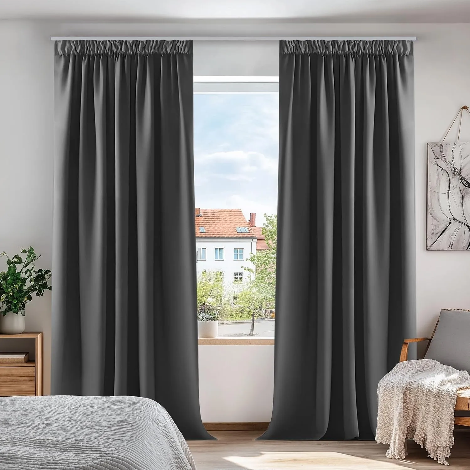 Deconovo Gardinen mit Kräuselband Blickdicht Vorhänge UV-Schutz Dunkelgrau