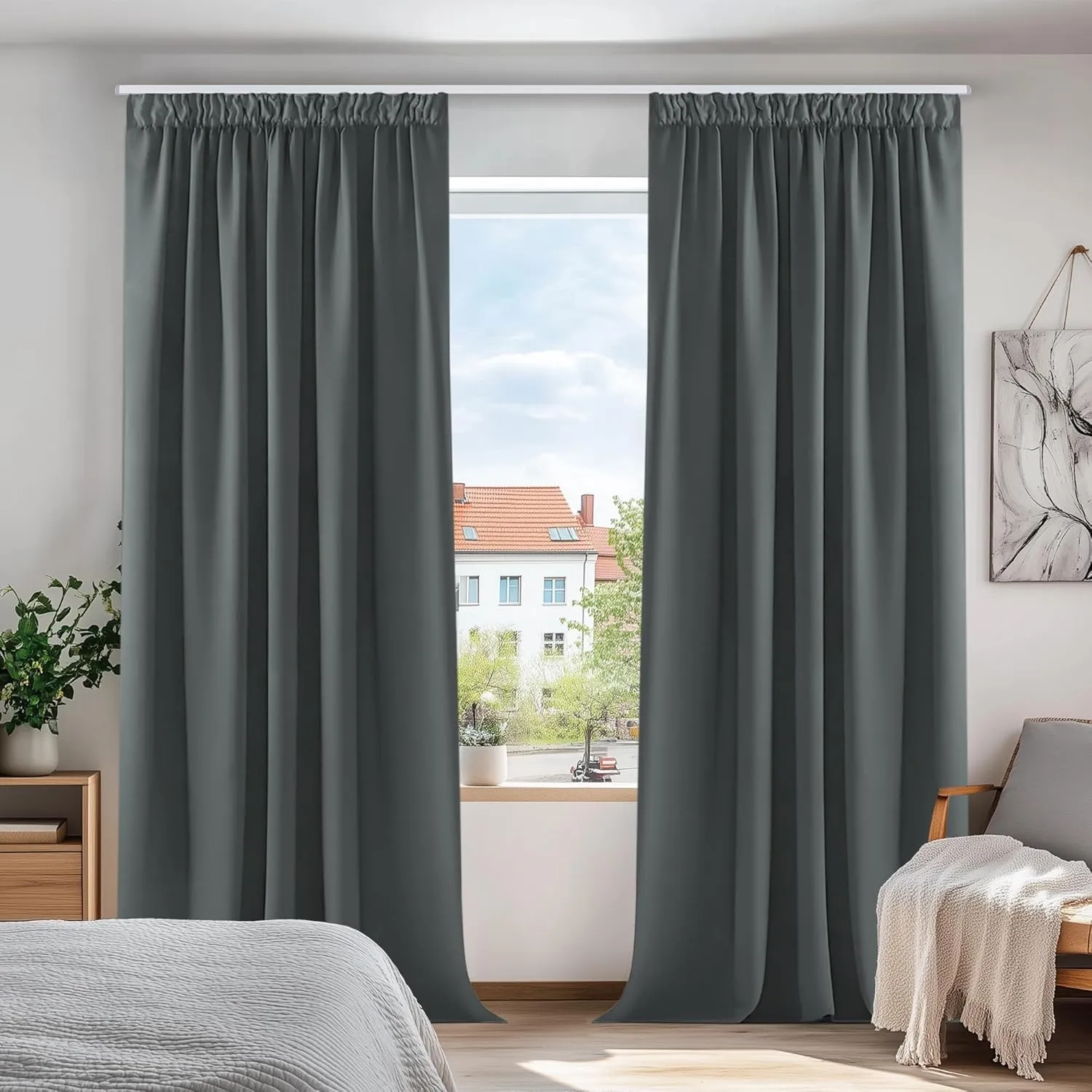 Deconovo Blickdichte Gardine mit Kräuselband dicke Verdunkelungsgardinen Küche Fenster, 260x140cm(HöhexBreite), Dunkelg…