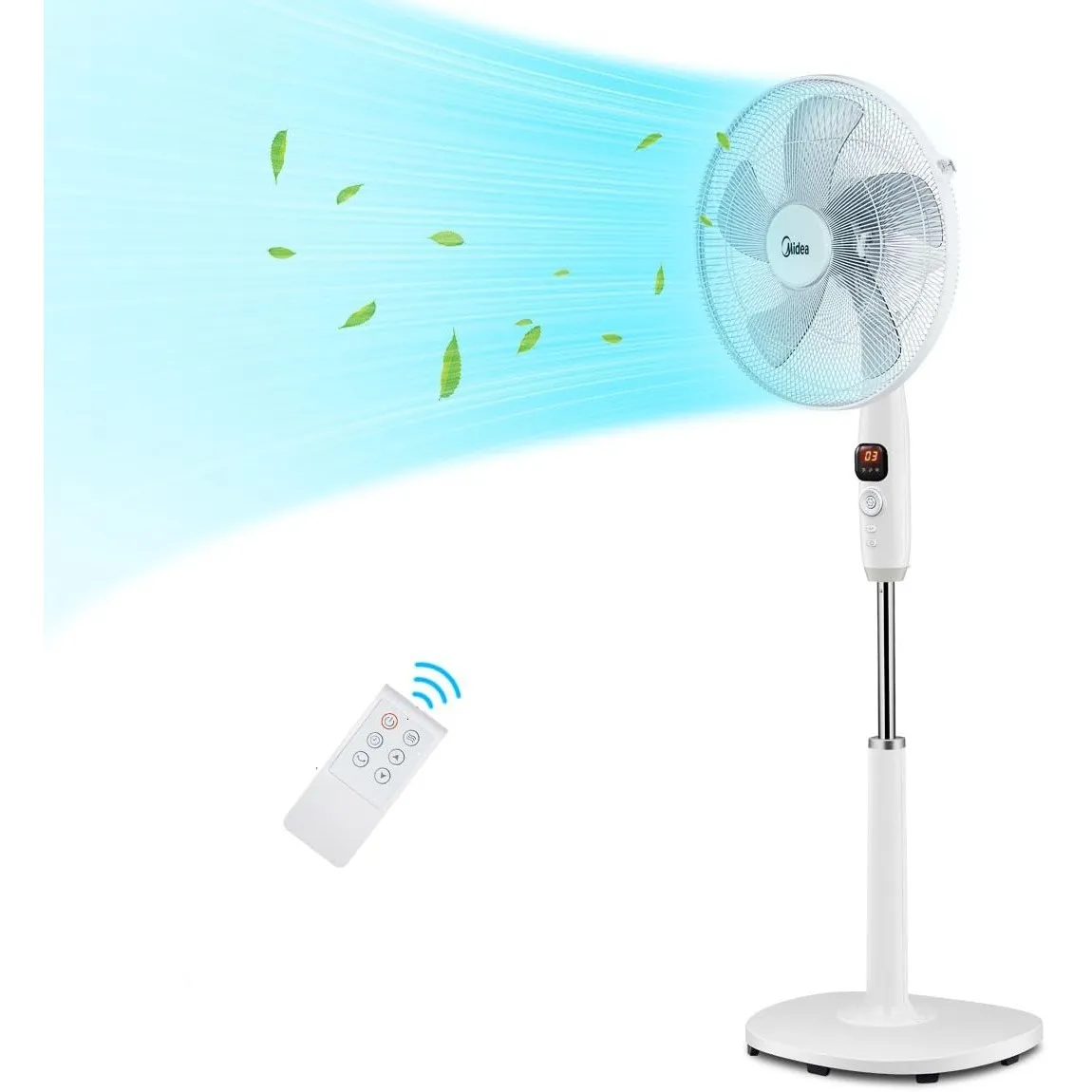 Midea FS40-16CR DC Motor Standventilator leise Extreme,mit Fernbedienung,12 Geschwindigkeiten,12H Timer,4 Modi,LED-Anze…